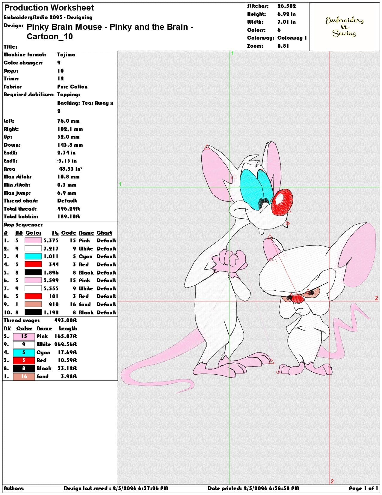 Pinky Brain Mouse Pinky and the Brain Cartoon   - Elegant embroidery design file-instant download — view 3