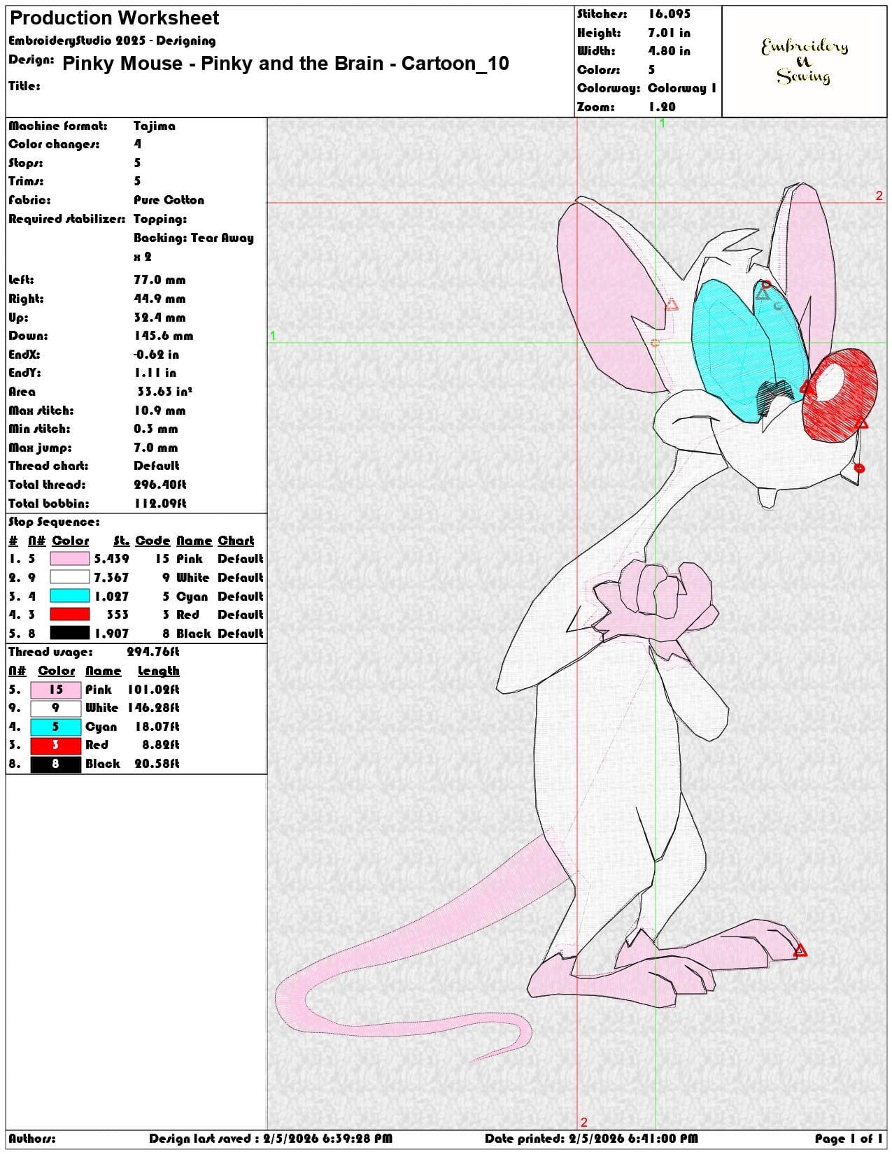 Pinky Mouse Pinky and the Brain Cartoon   - Elegant embroidery design file-instant download — view 3