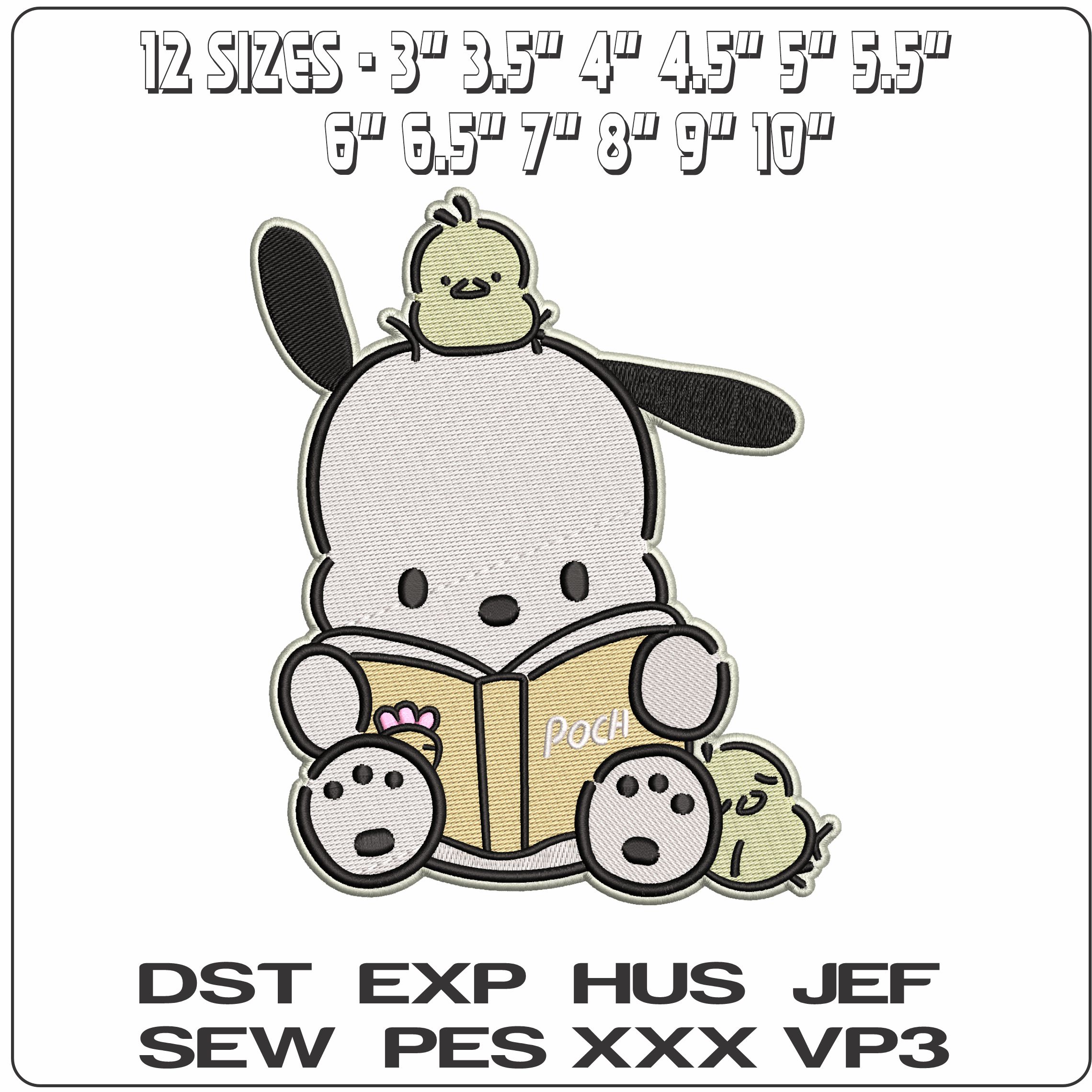 Pochacco reading a Book   - Elegant embroidery design file-instant download — view 2