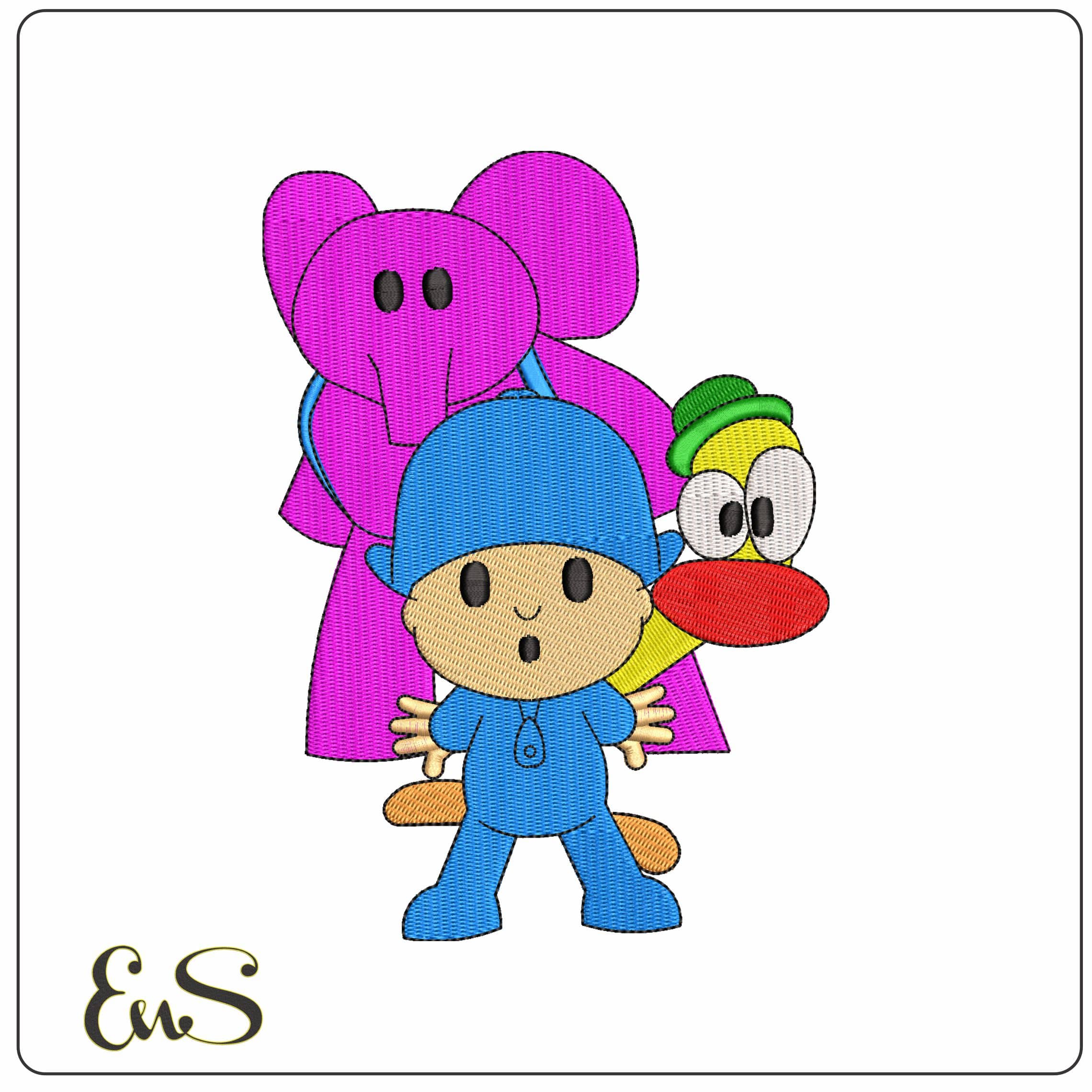 Pocoyo and Friends Pato and Elly Cartoon   - Elegant embroidery design file-instant download