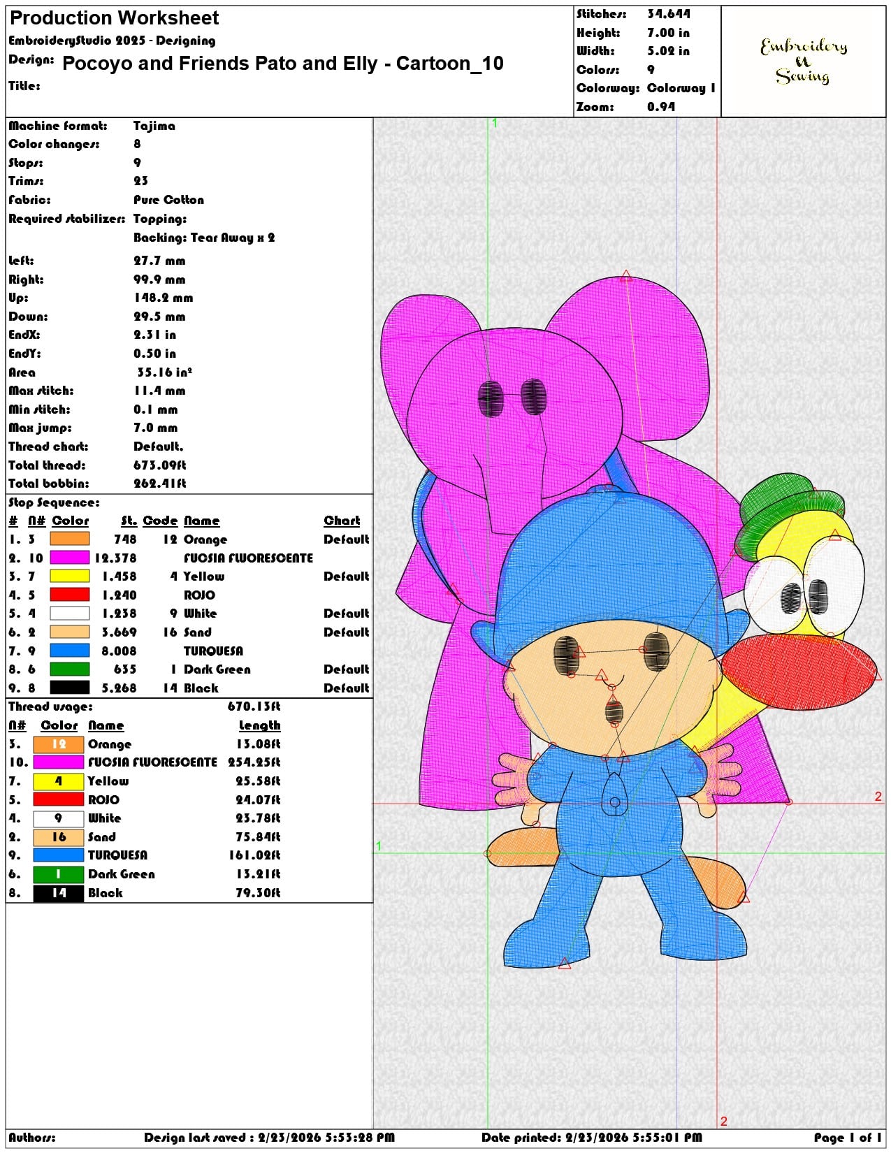 Pocoyo and Friends Pato and Elly Cartoon   - Elegant embroidery design file-instant download — view 3