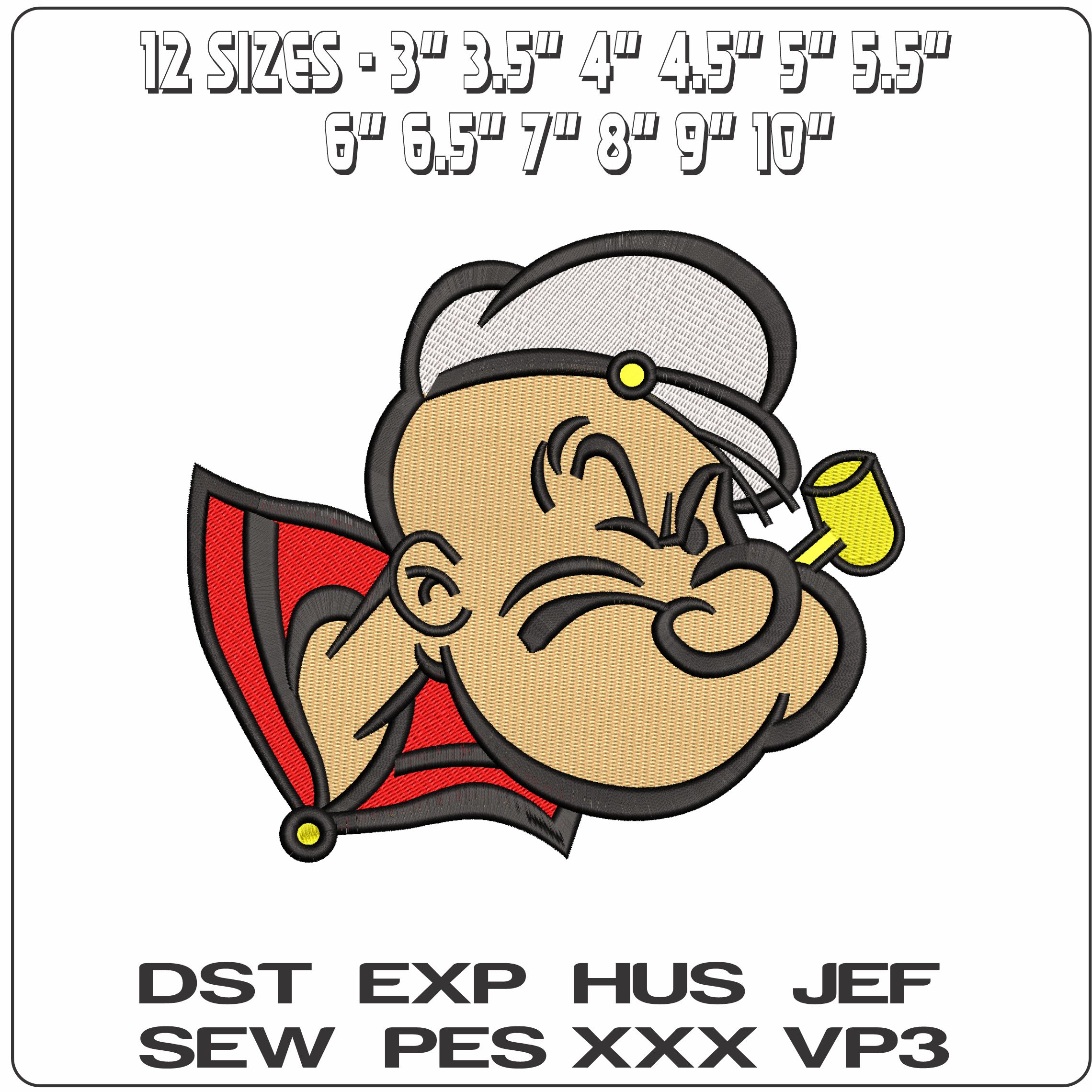 Popeye Head Cartoon   - Elegant embroidery design file-instant download — view 2