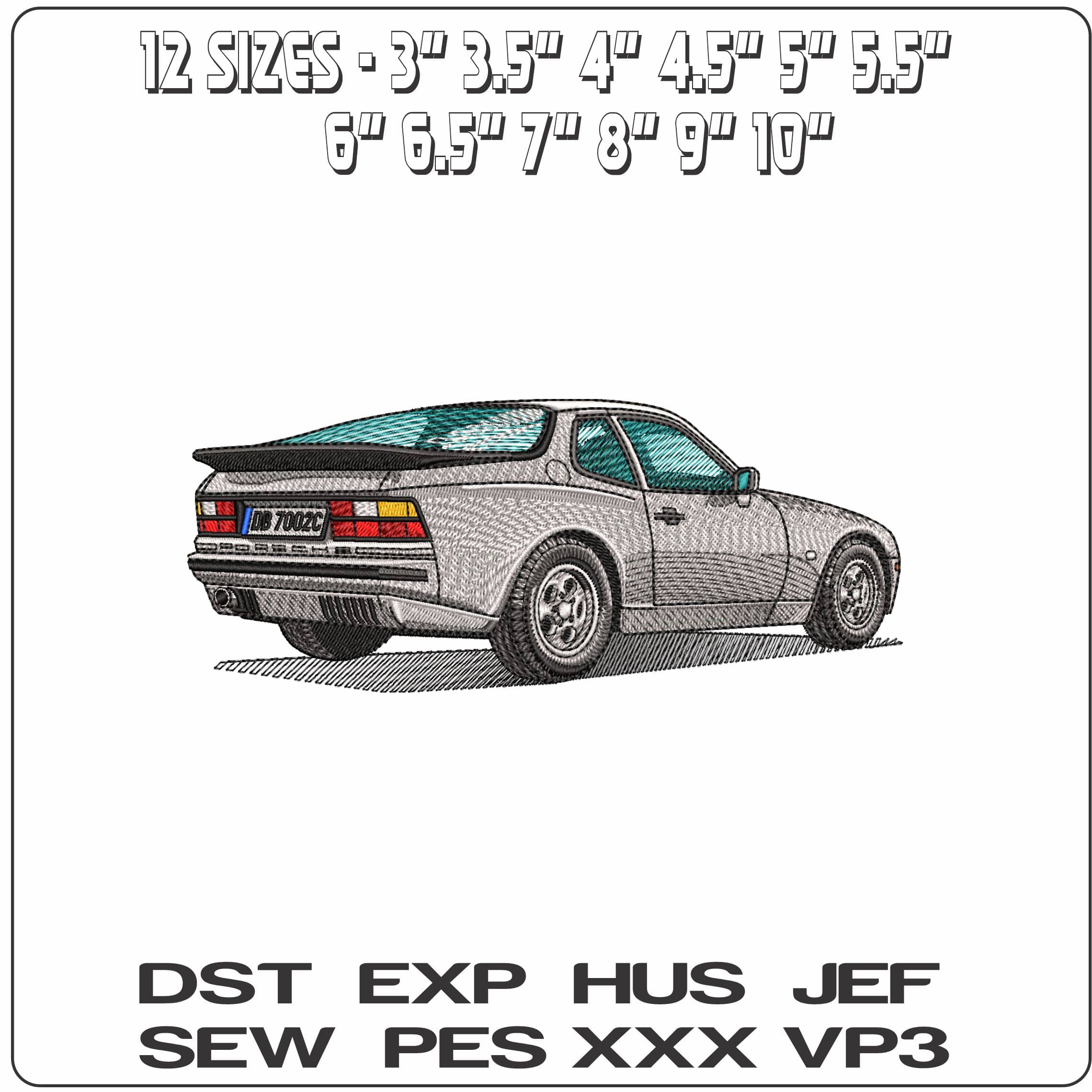 Porsche auto 944   - Elegant embroidery design file-instant download — view 2