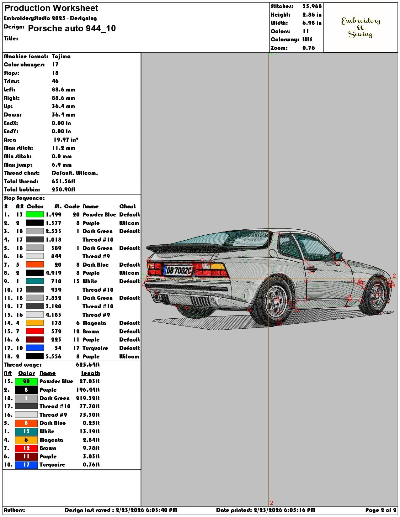 Porsche auto 944   - Elegant embroidery design file-instant download — view 4