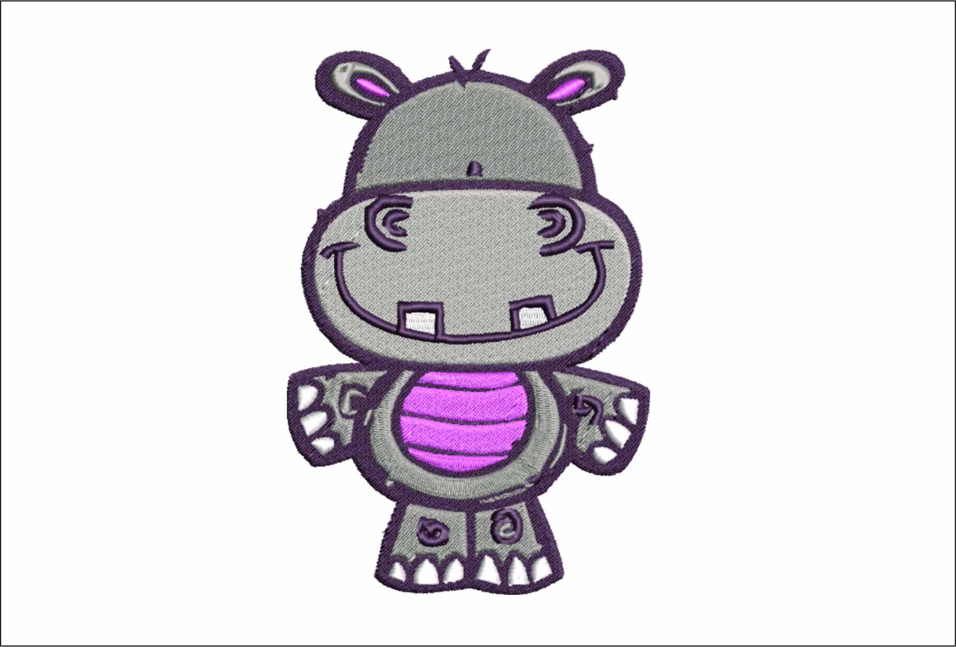 Hippo embroidery design - Hippopotamus embroidery design machine pattern - Baby toddler Infant embroidery file - instant download in frame