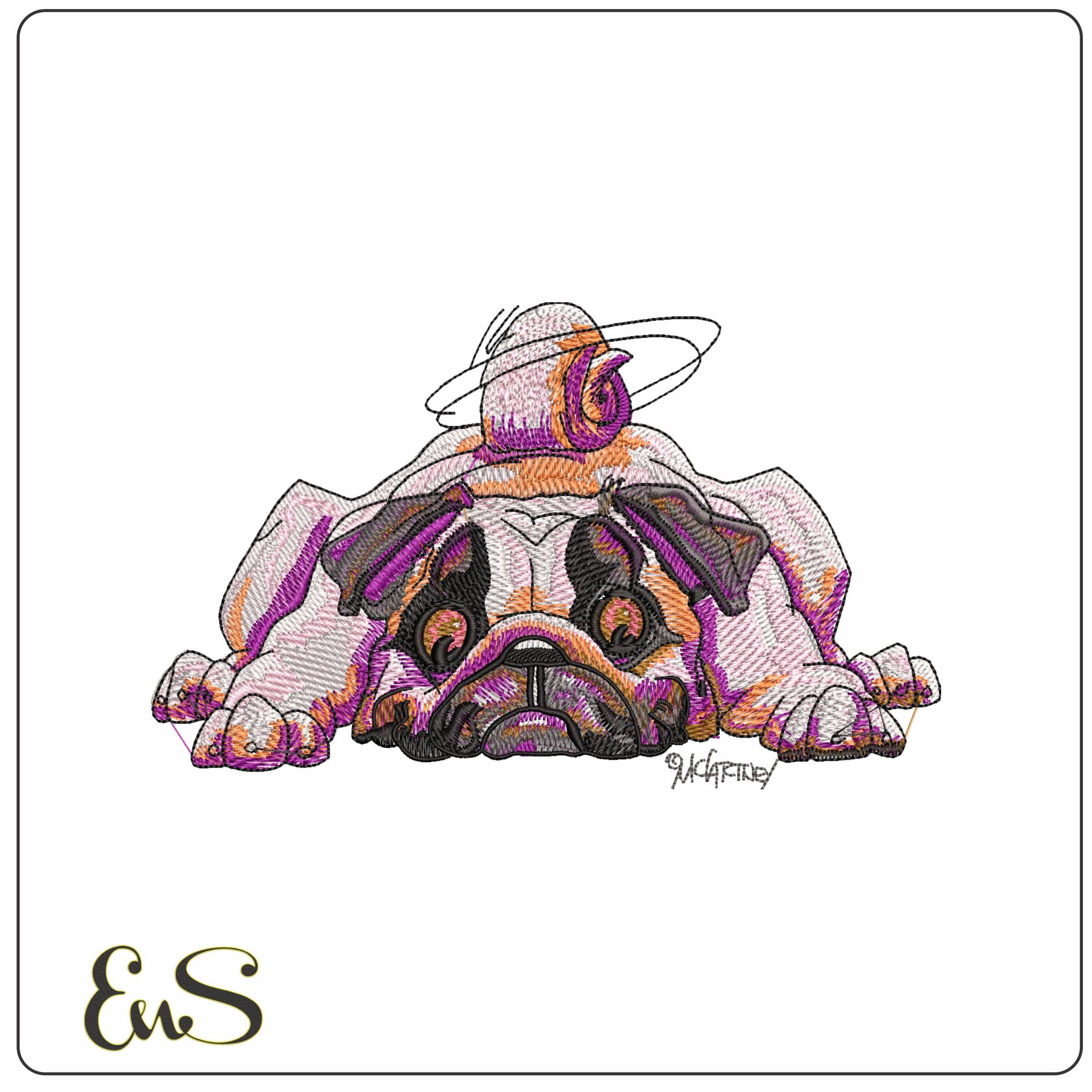 Pug Laying down   - Elegant embroidery design file-instant download