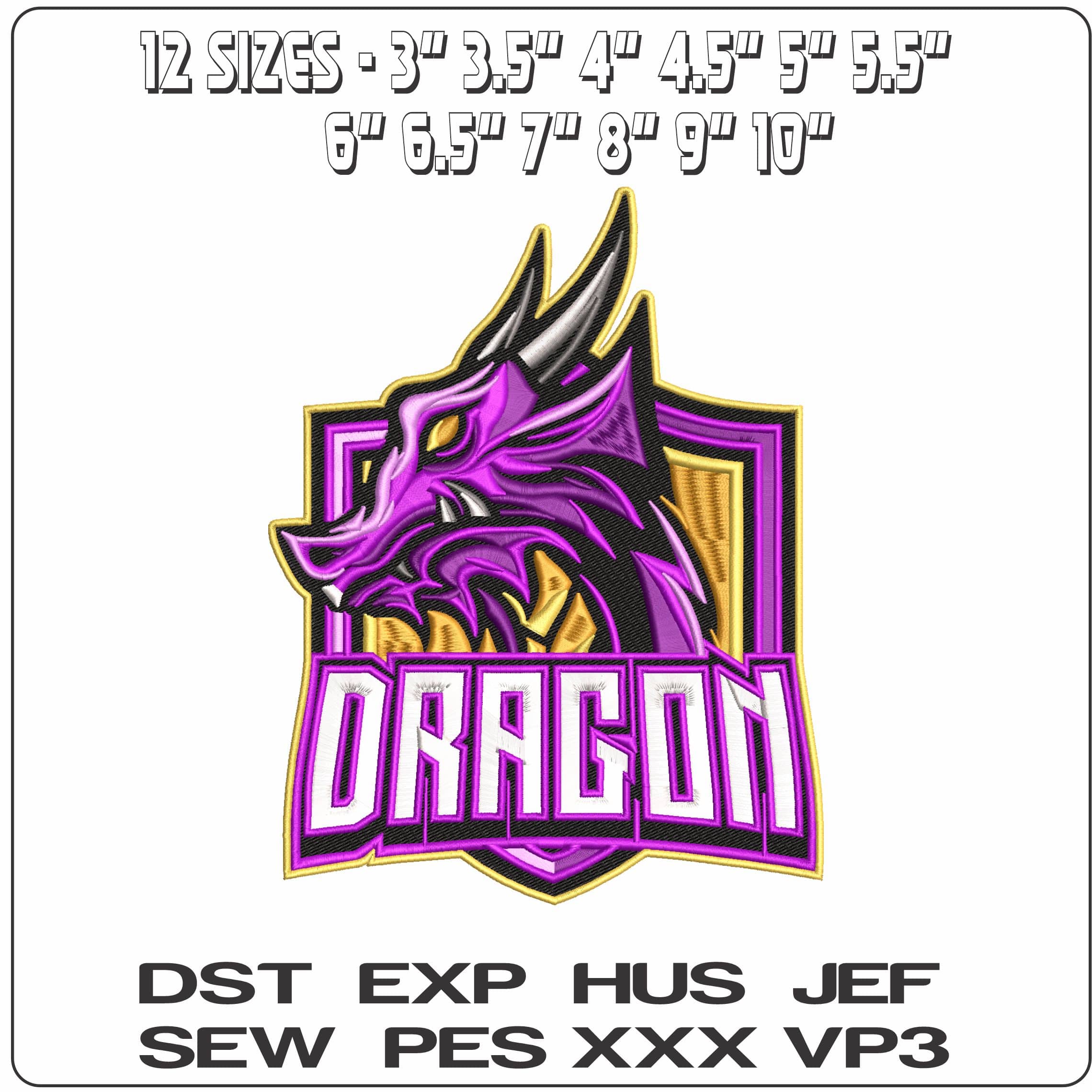 Purple Beast Dragon Game Logo   - Elegant embroidery design file-instant download — view 2