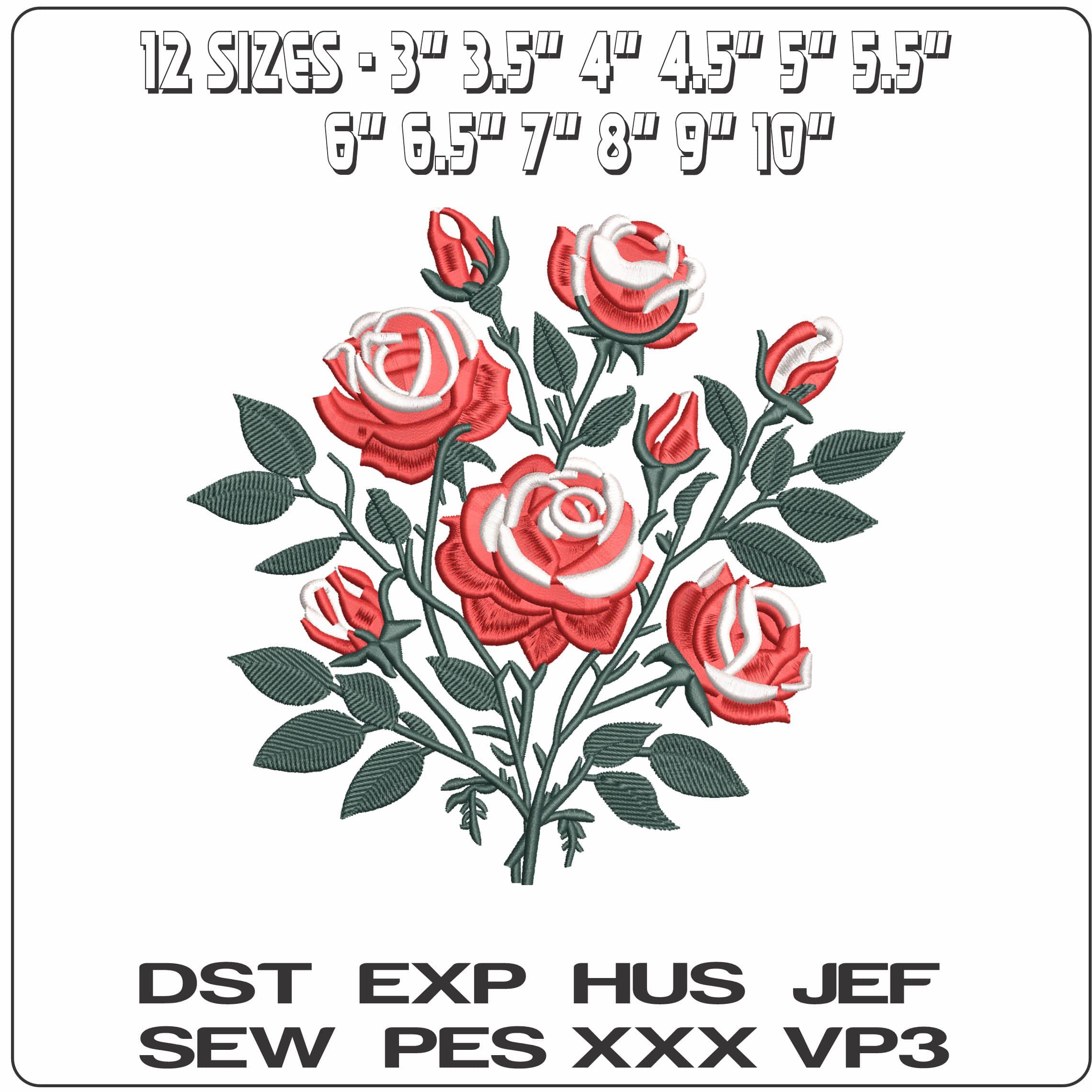 Red roses with buds   - Elegant embroidery design file-instant download — view 2