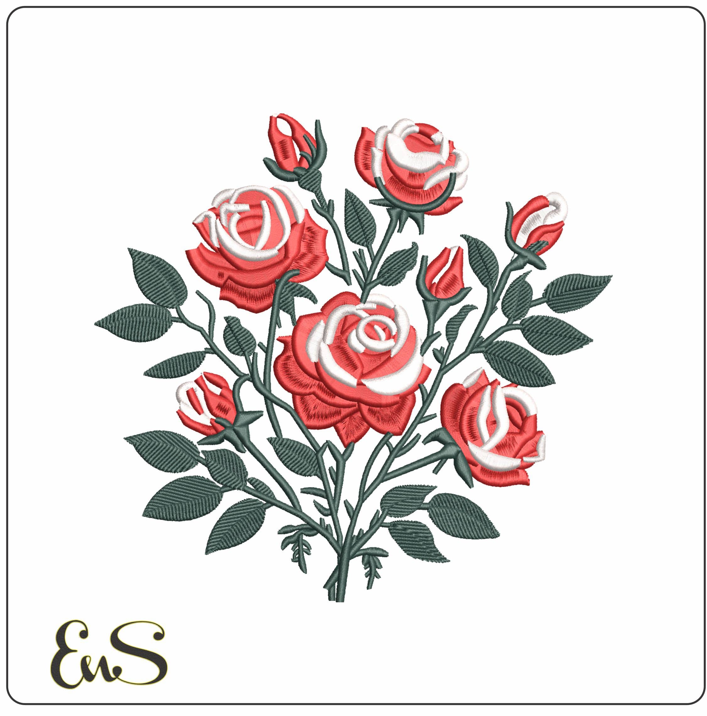 Red roses with buds   - Elegant embroidery design file-instant download