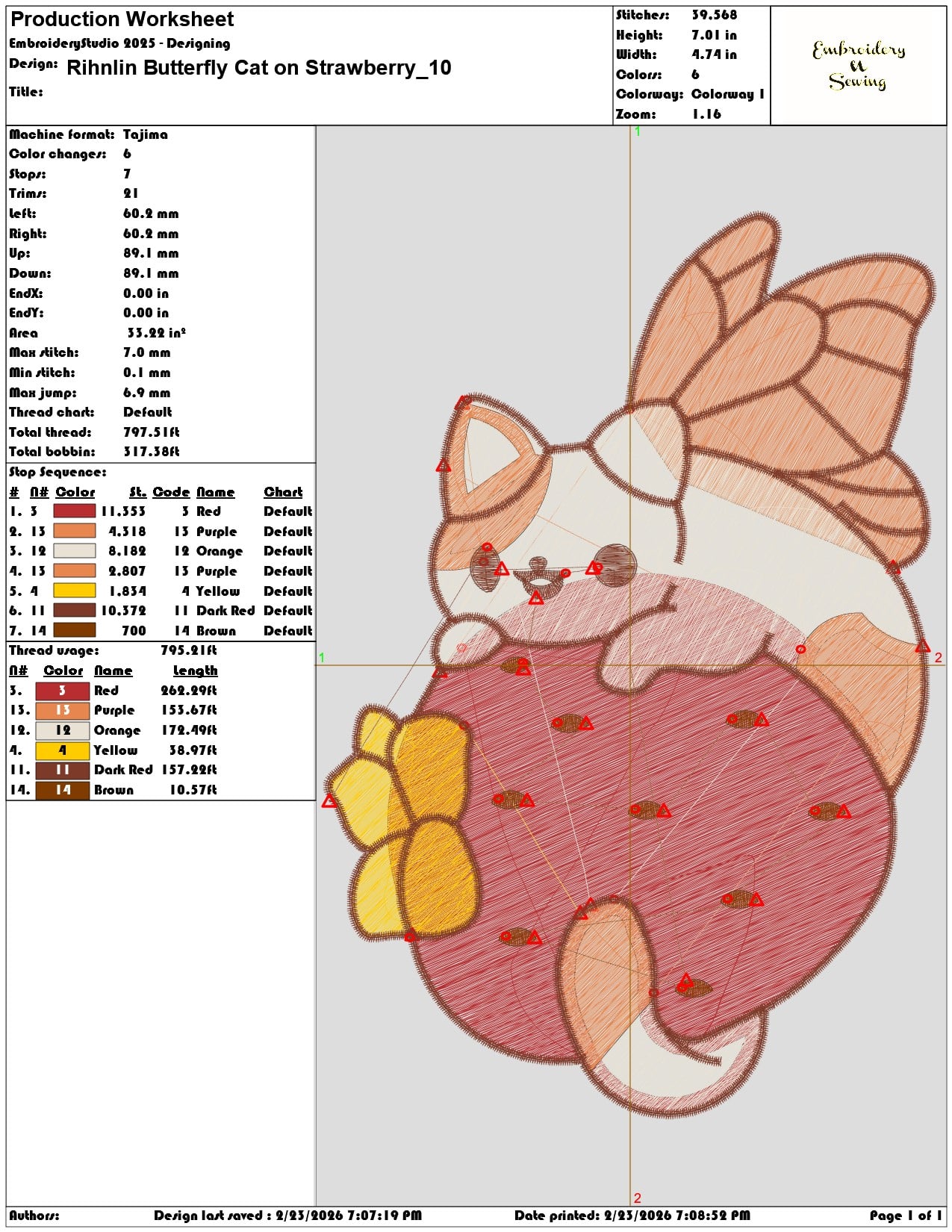 Rihnlin Butterfly Cat on Strawberry   - Elegant embroidery design file-instant download — view 3