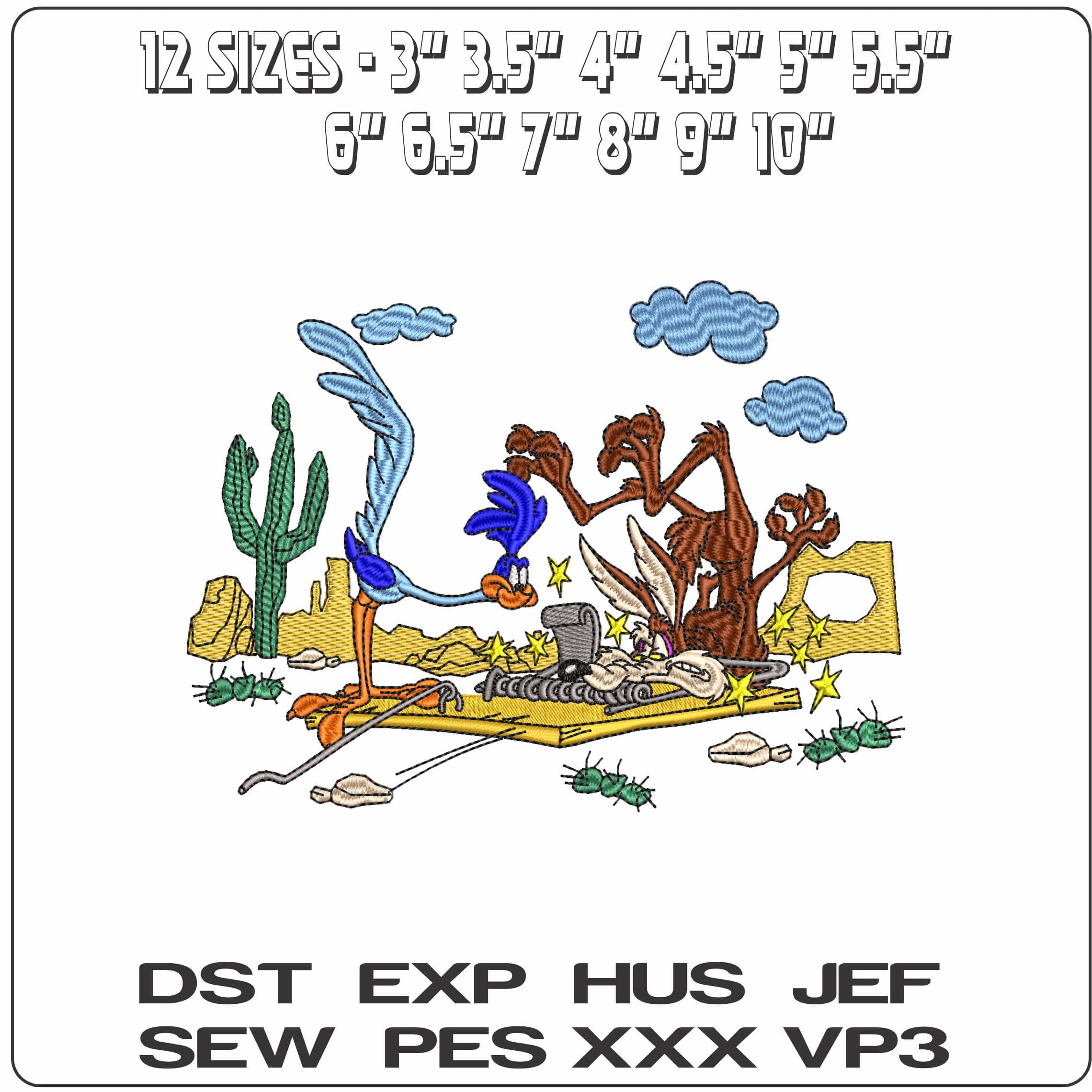 Road Runner and Whily Coyote Looney Tunes   - Elegant embroidery design file-instant download — view 2