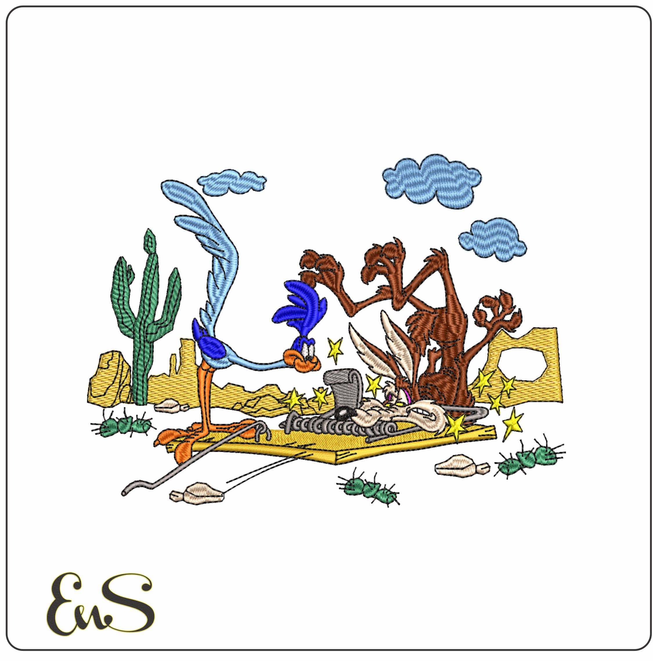 Road Runner and Whily Coyote Looney Tunes   - Elegant embroidery design file-instant download