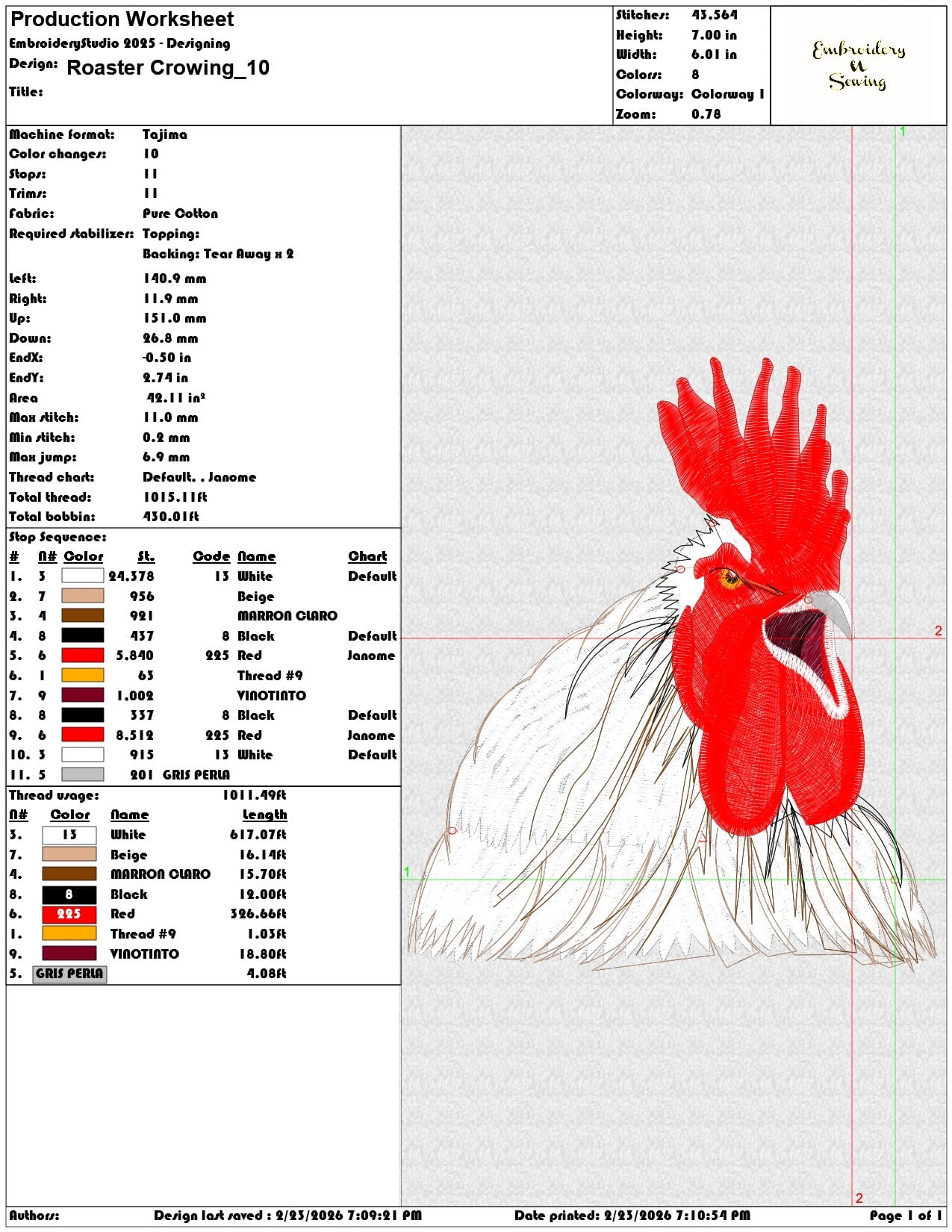 Roaster Crowing   - Elegant embroidery design file-instant download — view 3