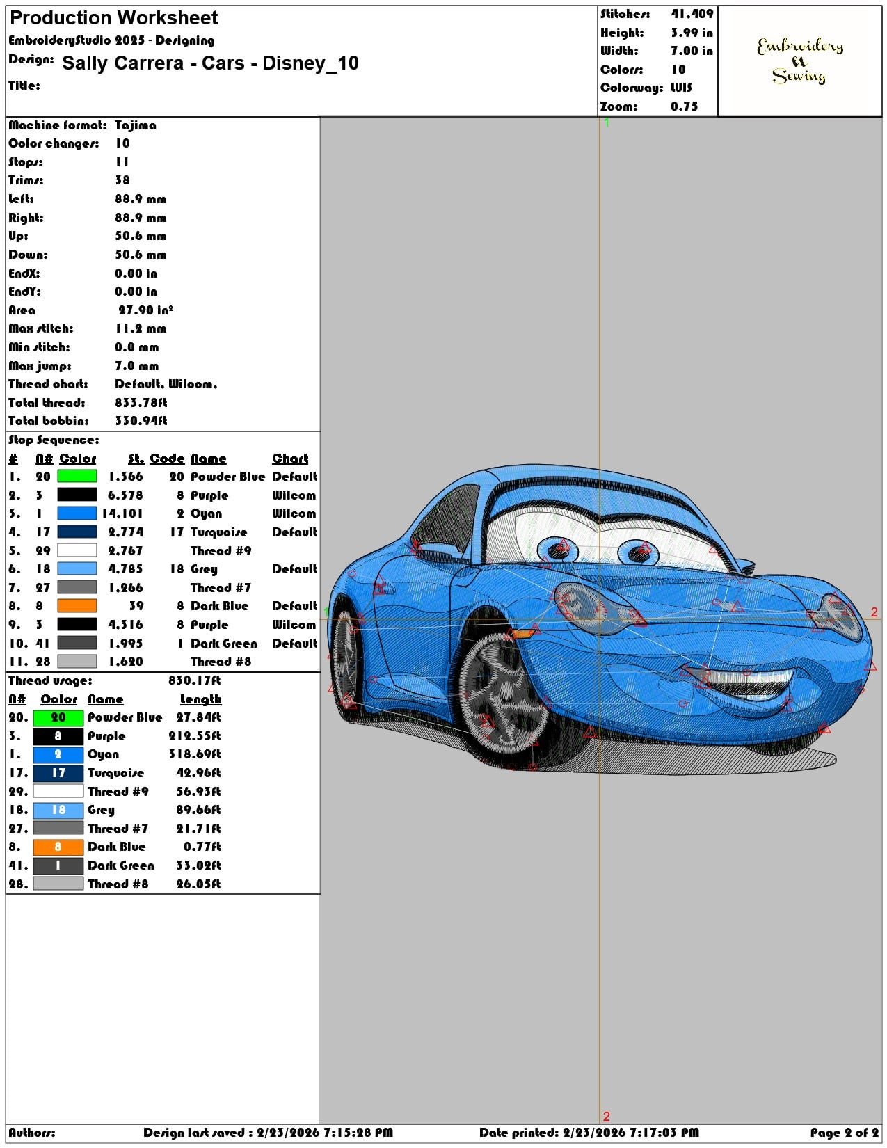 Sally Carrera Cars Disney   - Elegant embroidery design file-instant download — view 4
