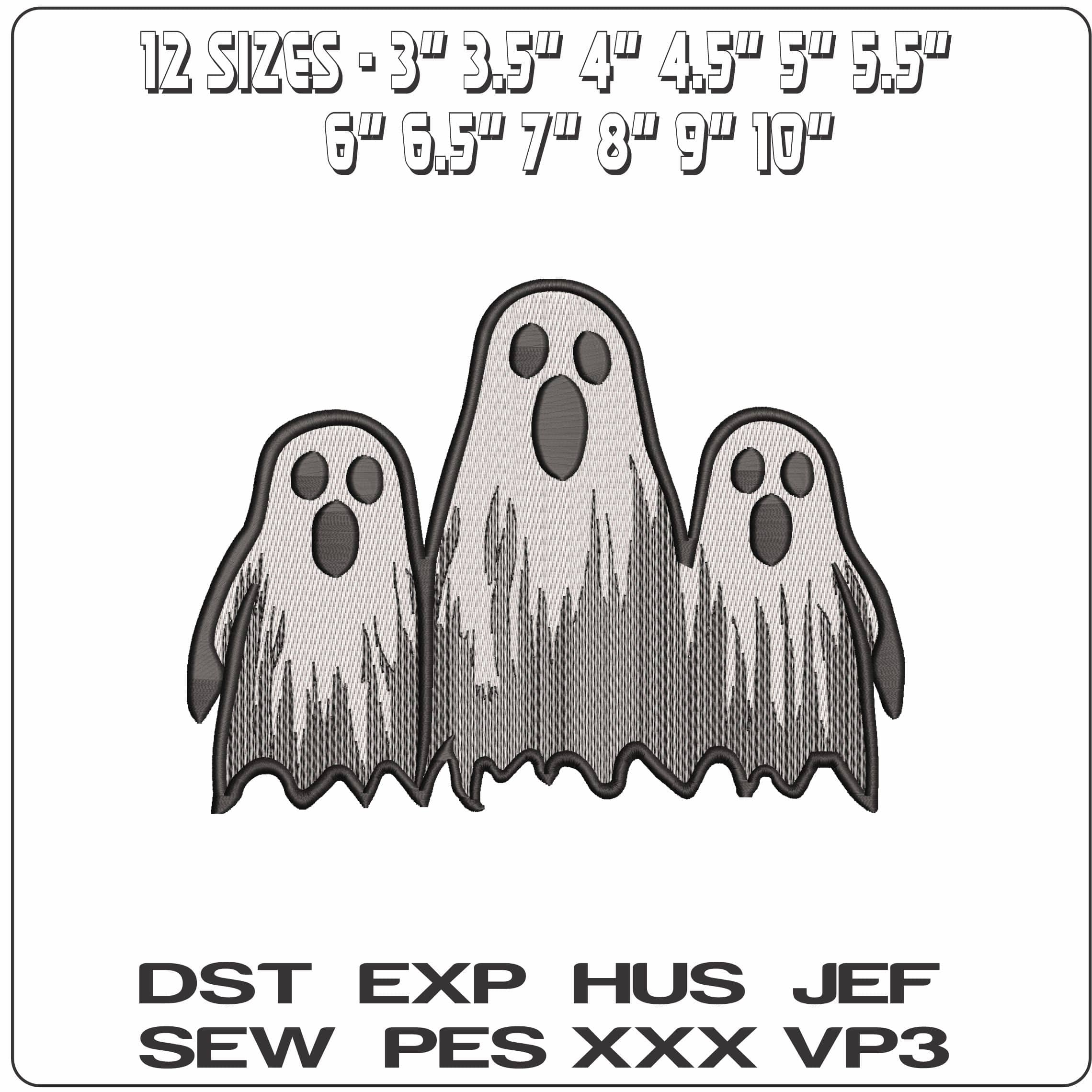 Screaming Ghosts   - Elegant embroidery design file-instant download — view 2