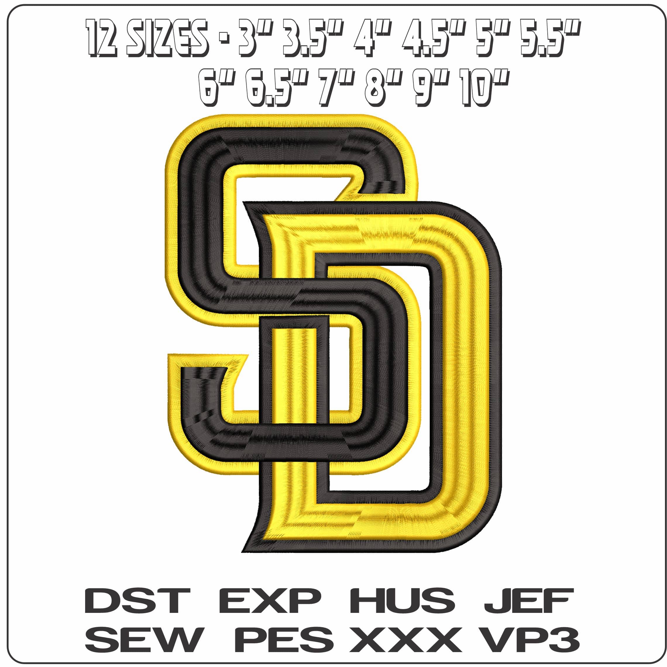 SD Black and Gold San Diego MLB   - Elegant embroidery design file-instant download — view 2