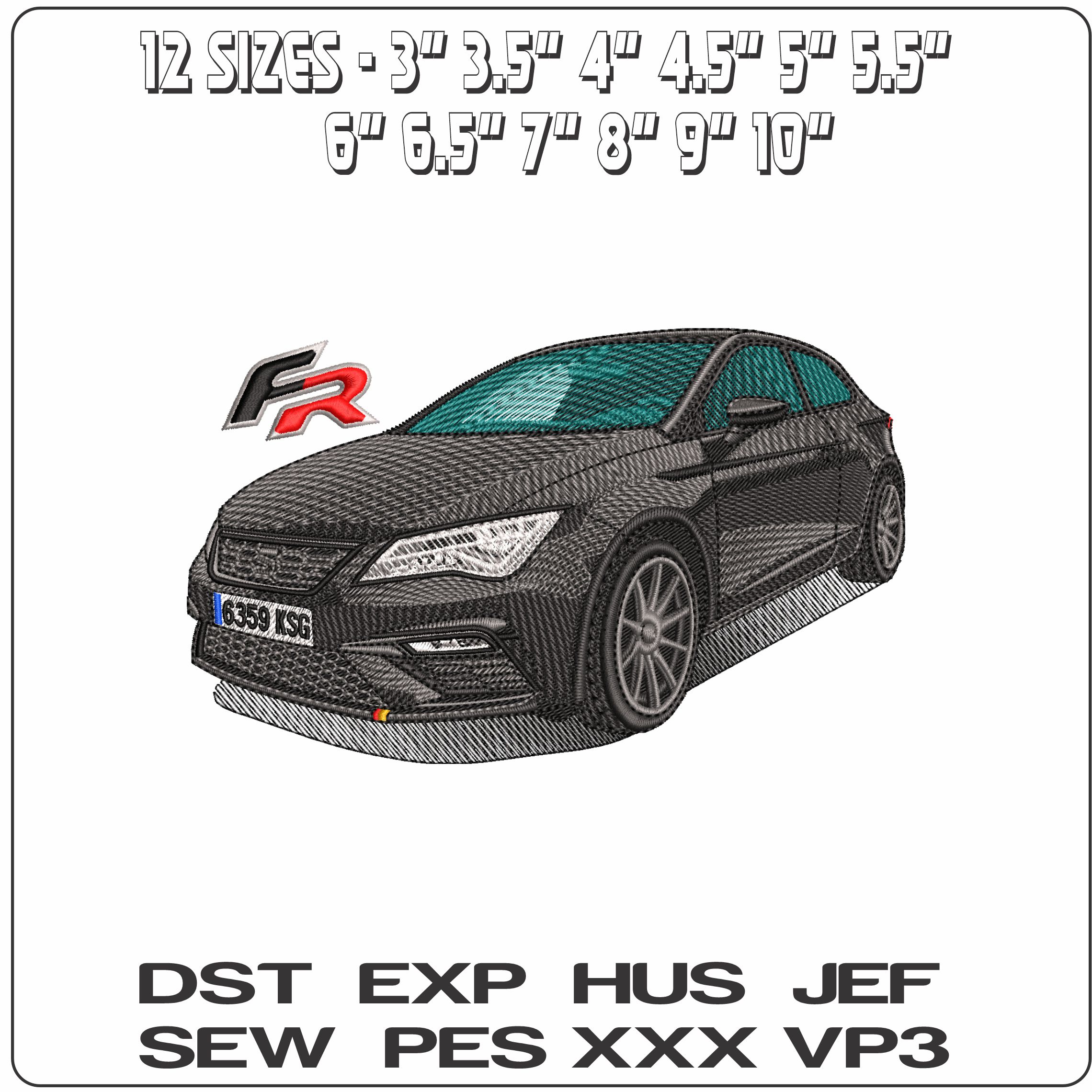 Seat Leon Cupra FR with Logo   - Elegant embroidery design file-instant download — view 2