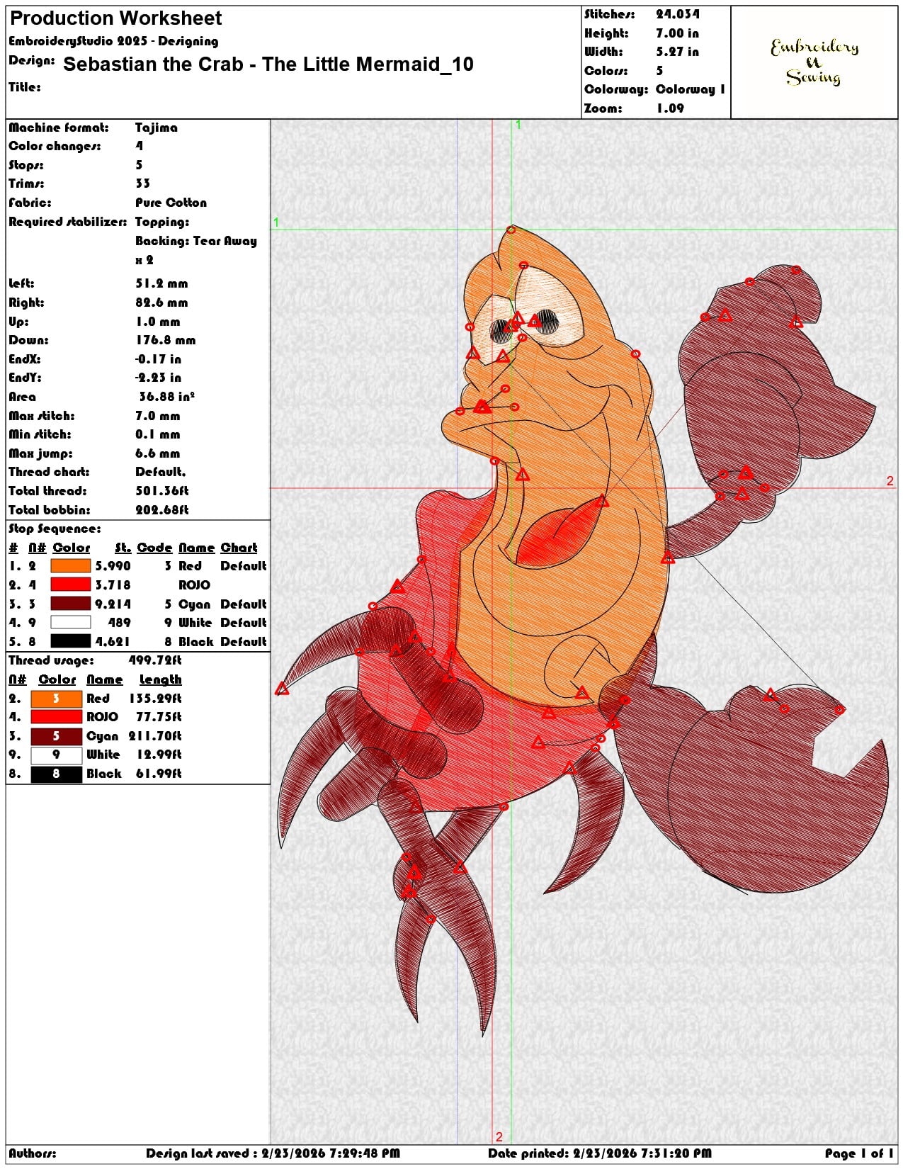 Sebastian the Crab The Little Mermaid   - Elegant embroidery design file-instant download — view 3