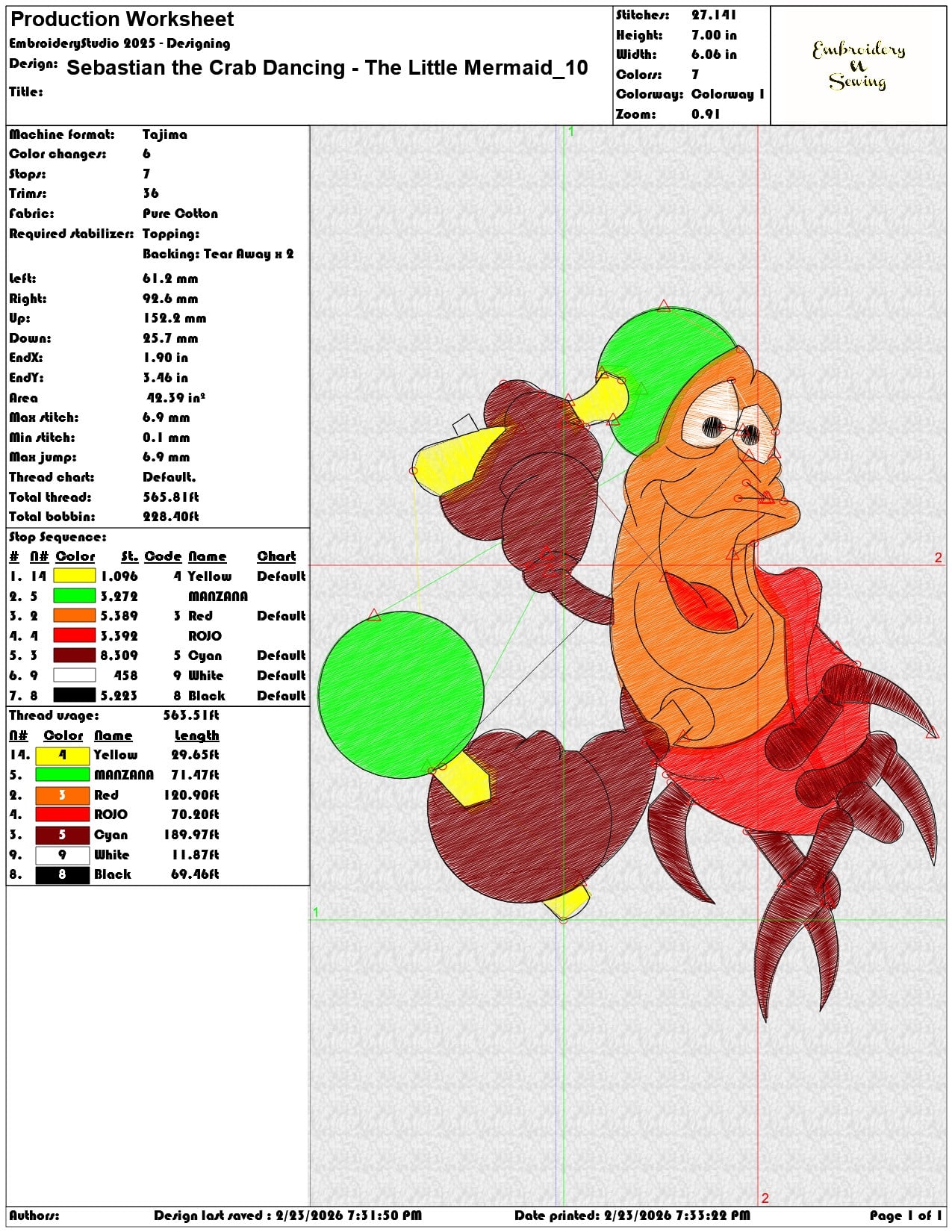 Sebastian the Crab Dancing The Little Mermaid   - Elegant embroidery design file-instant download — view 3