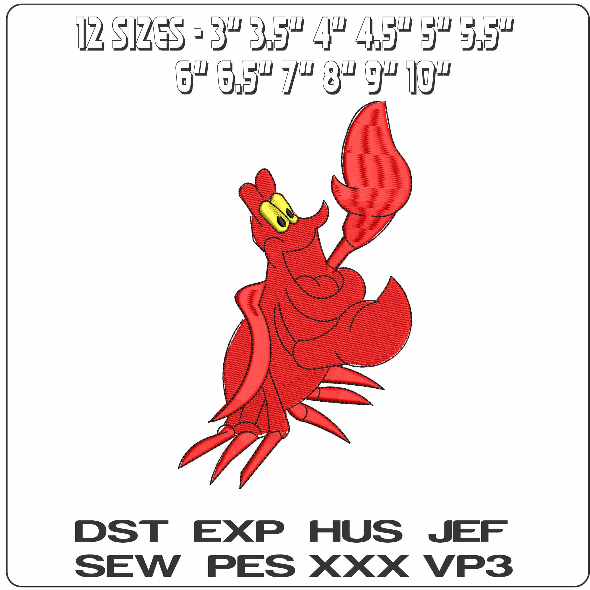 Sebastian the Crab Hi The Little Mermaid   - Elegant embroidery design file-instant download — view 2
