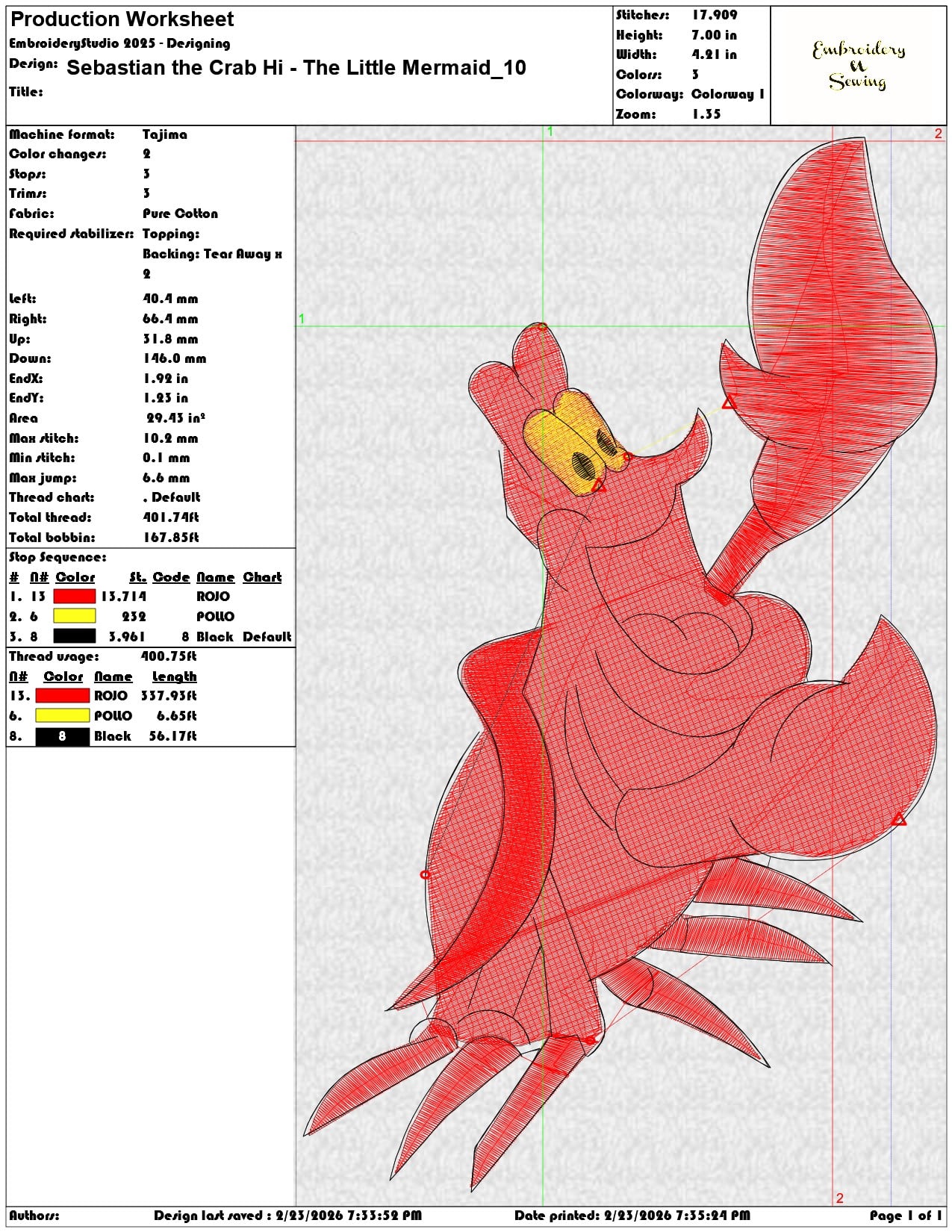 Sebastian the Crab Hi The Little Mermaid   - Elegant embroidery design file-instant download — view 3