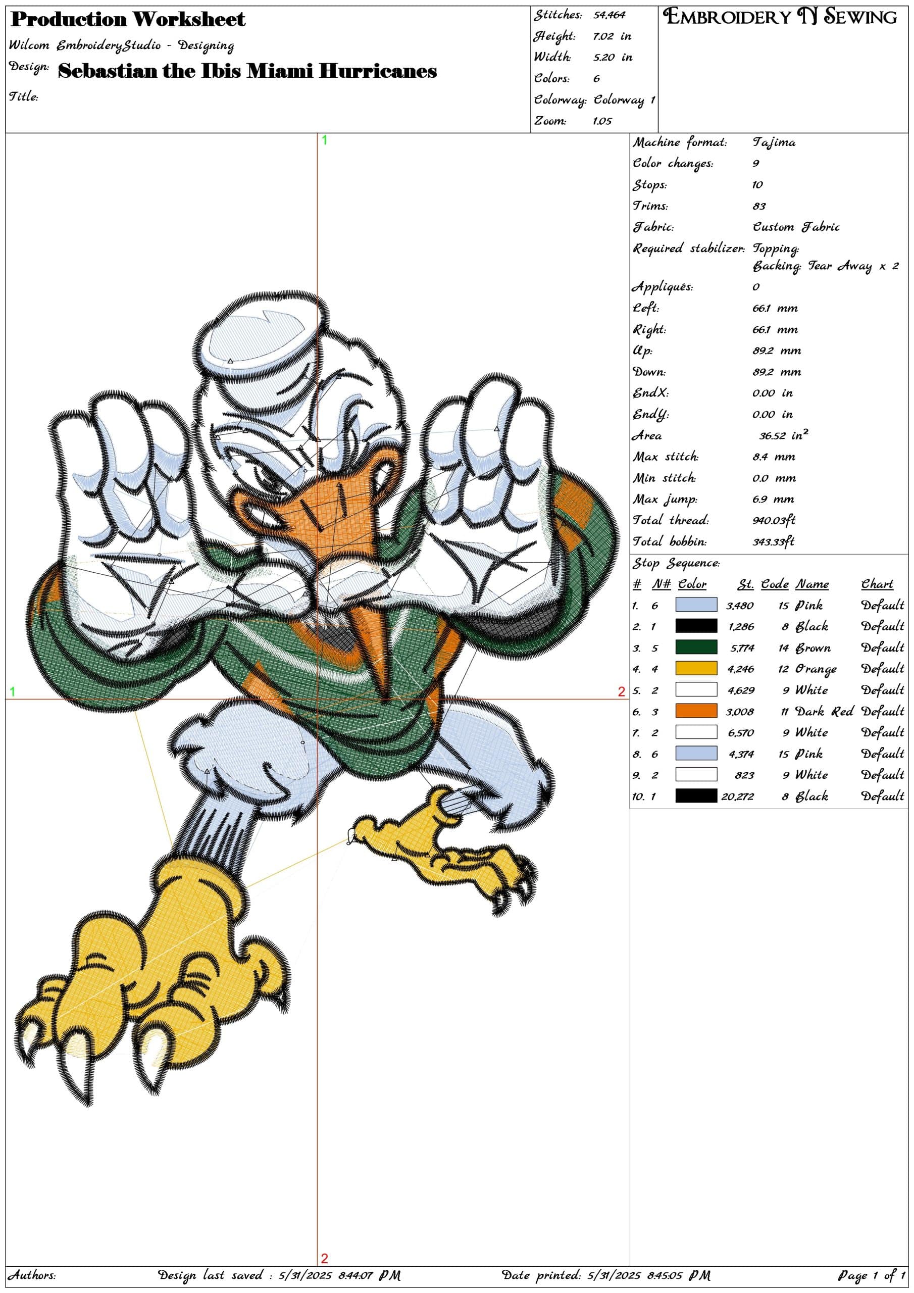 Sebastian the Ibis Miami Hurricanes  - Elegant embroidery design file-instant download — view 3
