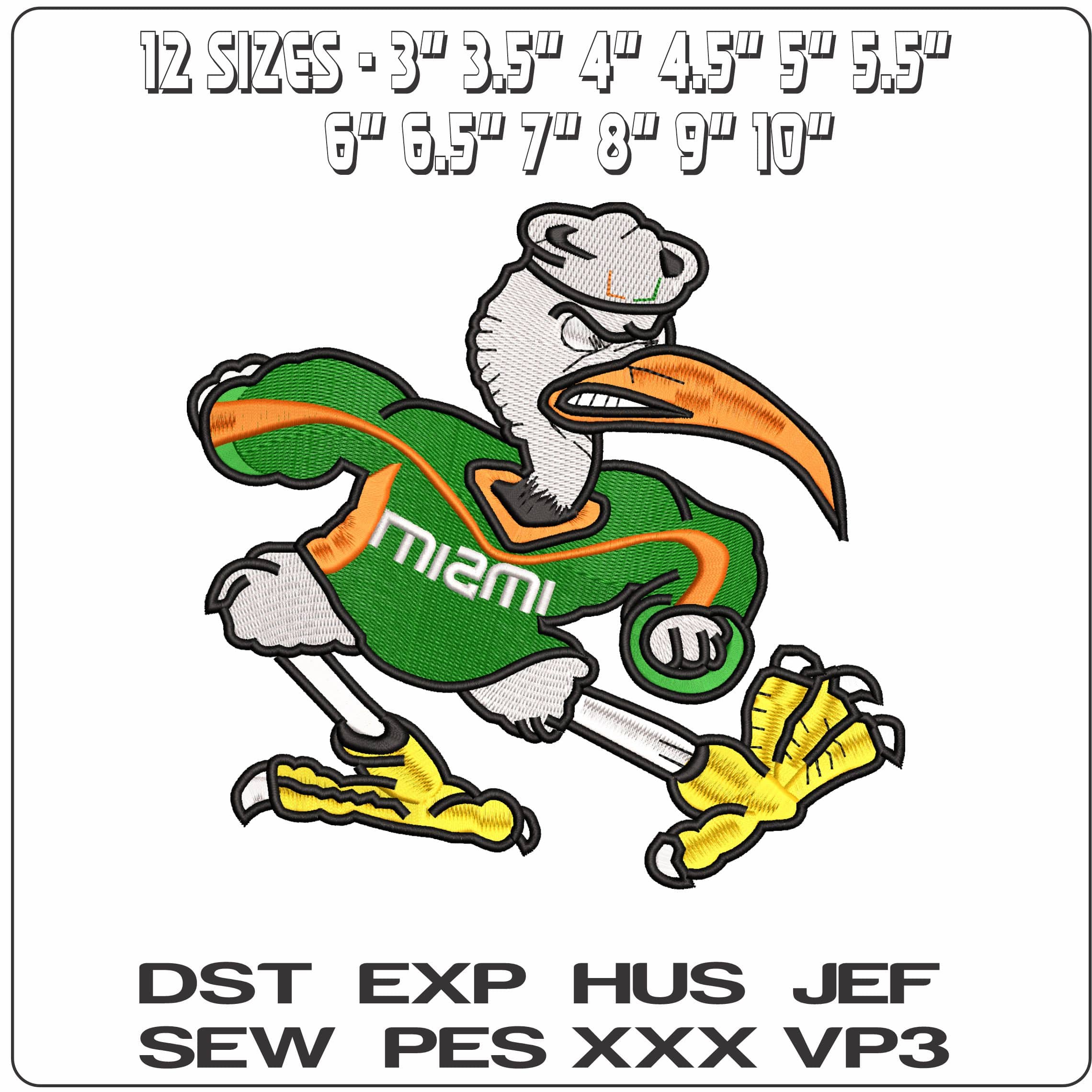 Sebastian the Ibis University of Miami Huricanes College  - Elegant embroidery design file-instant download — view 2