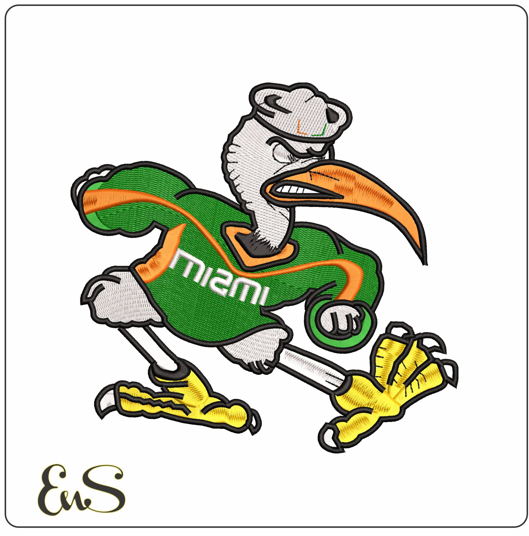 Sebastian the Ibis University of Miami Huricanes College  - Elegant embroidery design file-instant download