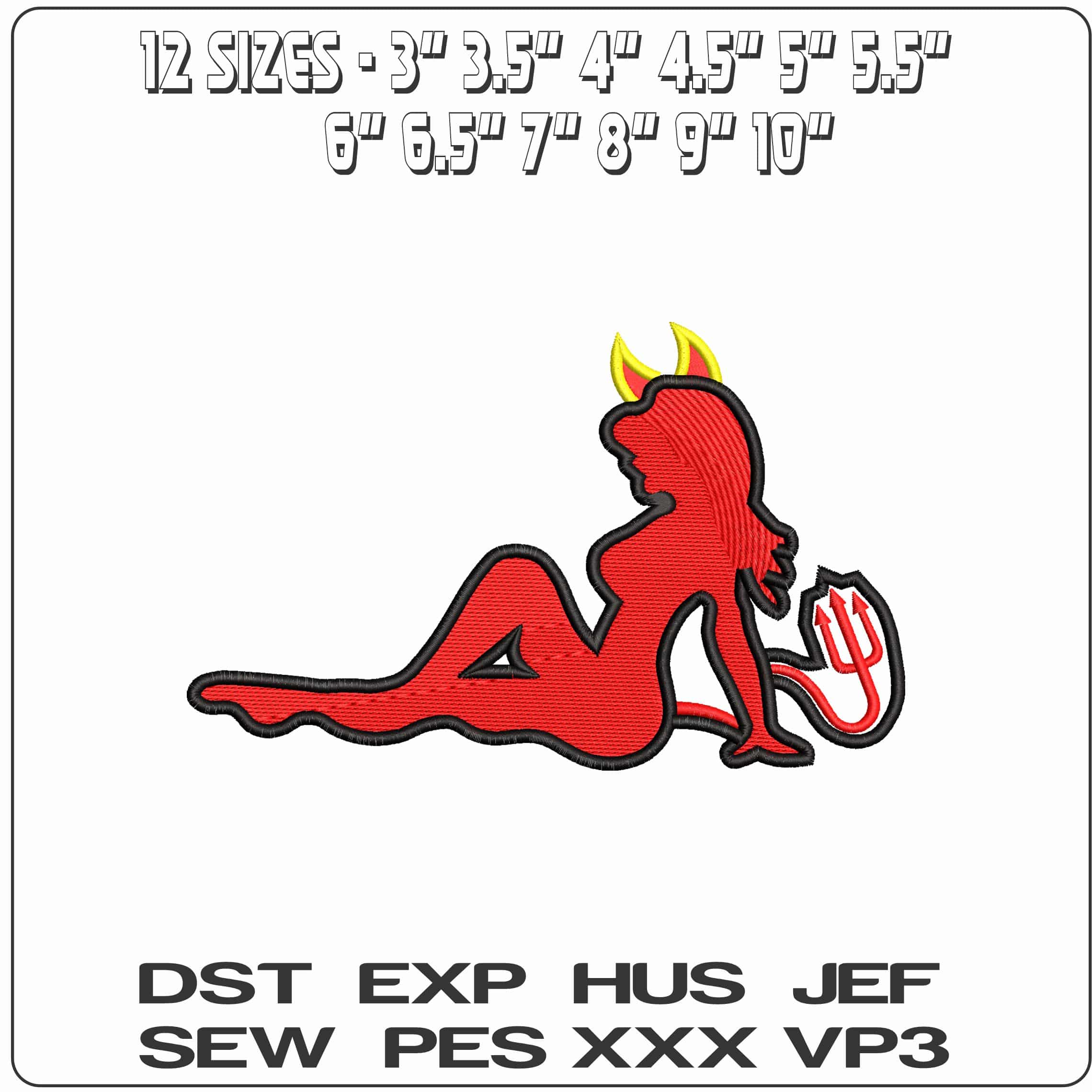 Sexy Female Devil Sitting  - Elegant embroidery design file-instant download — view 2