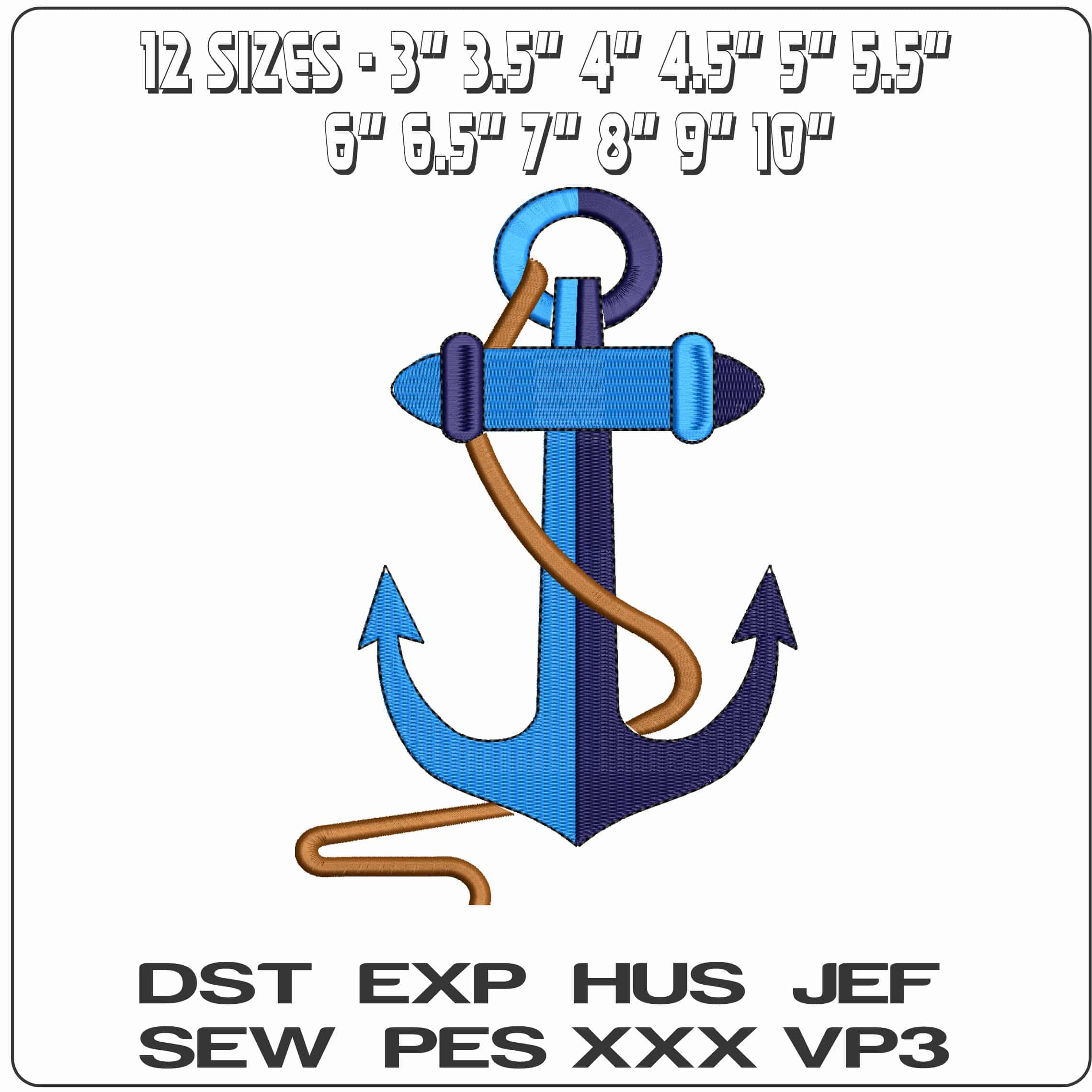Shadowed Anchor Rope  - Elegant embroidery design file-instant download — view 2