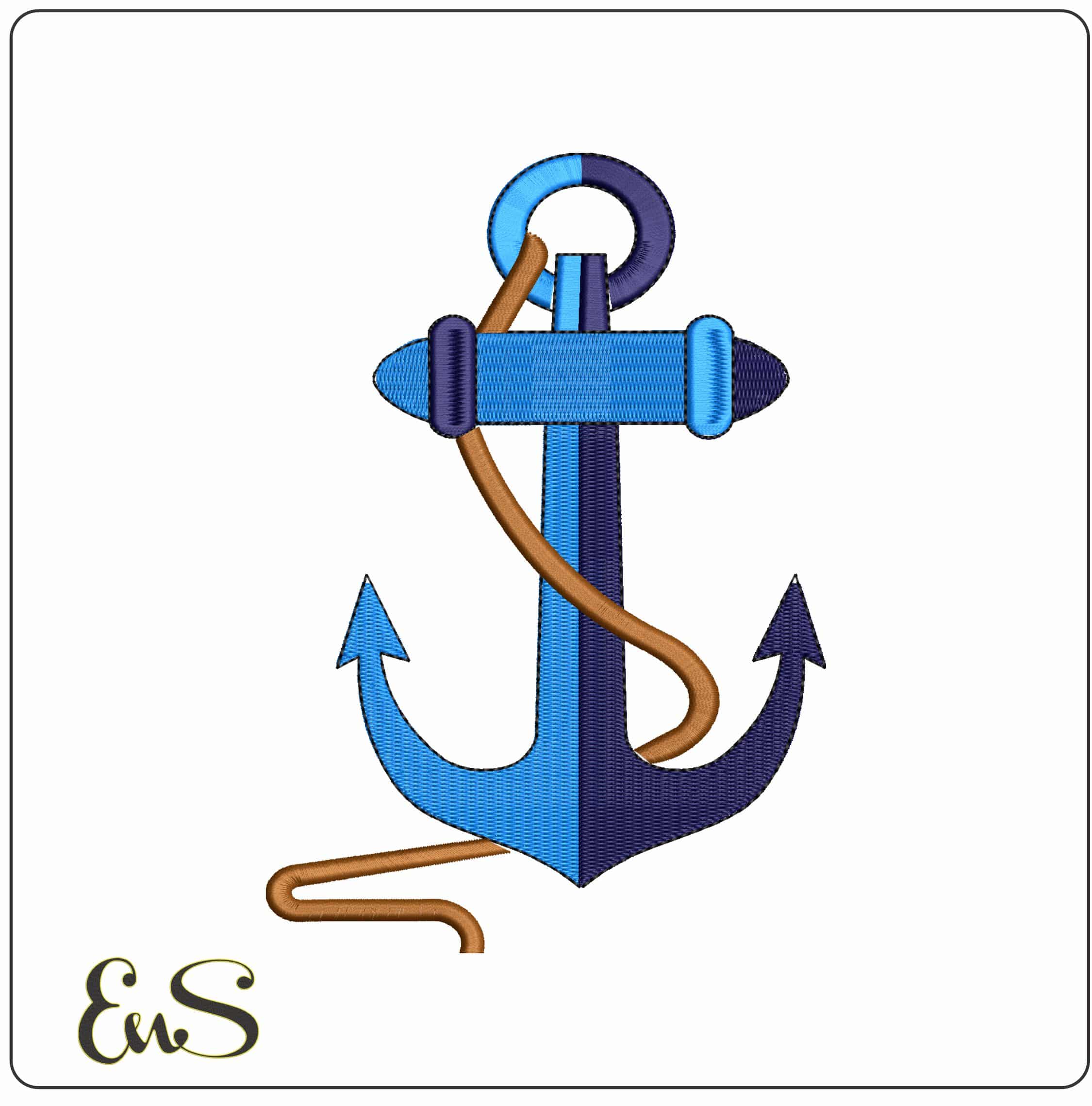 Shadowed Anchor Rope  - Elegant embroidery design file-instant download
