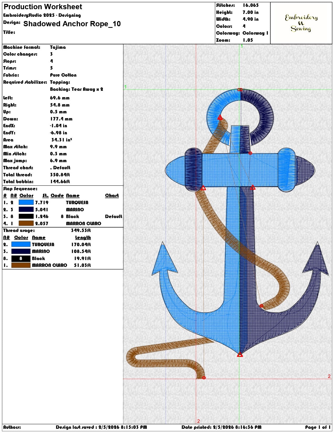 Shadowed Anchor Rope  - Elegant embroidery design file-instant download — view 3