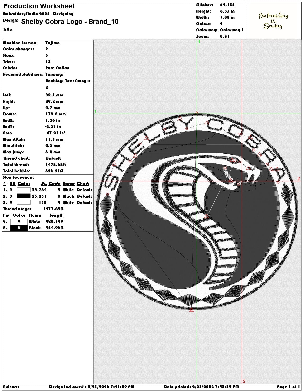 Shelby Cobra Logo Brand  - Elegant embroidery design file-instant download — view 3