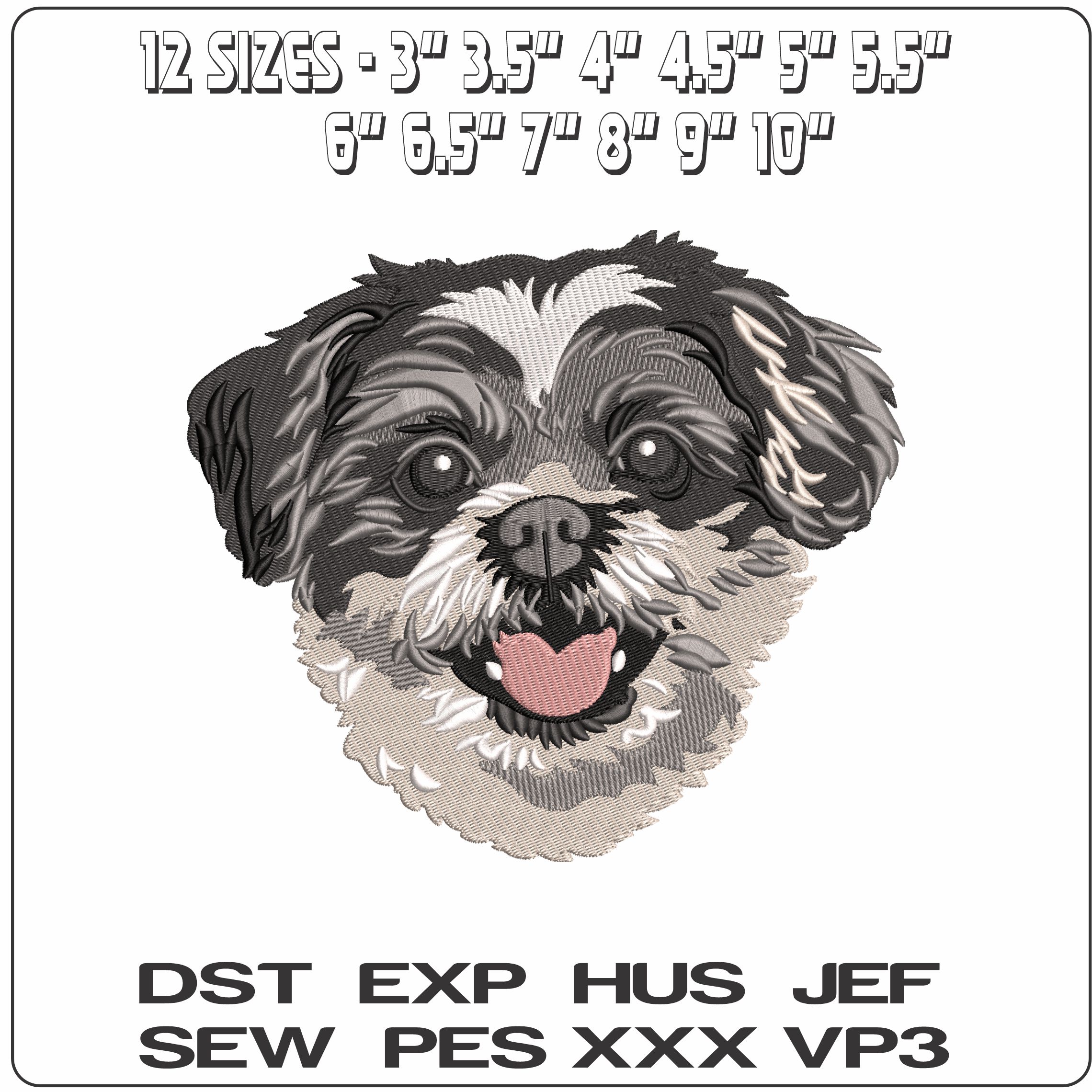 Shih Tzu Dog Face  - Elegant embroidery design file-instant download — view 2