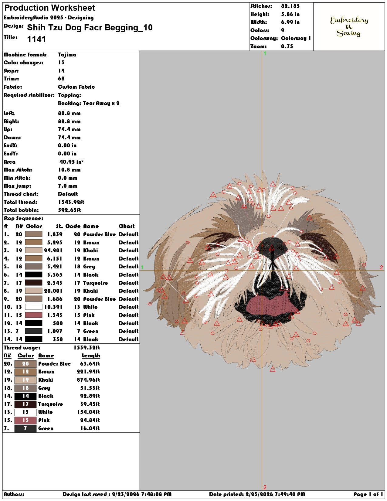 Shih Tzu Dog Facr Begging  - Elegant embroidery design file-instant download — view 3