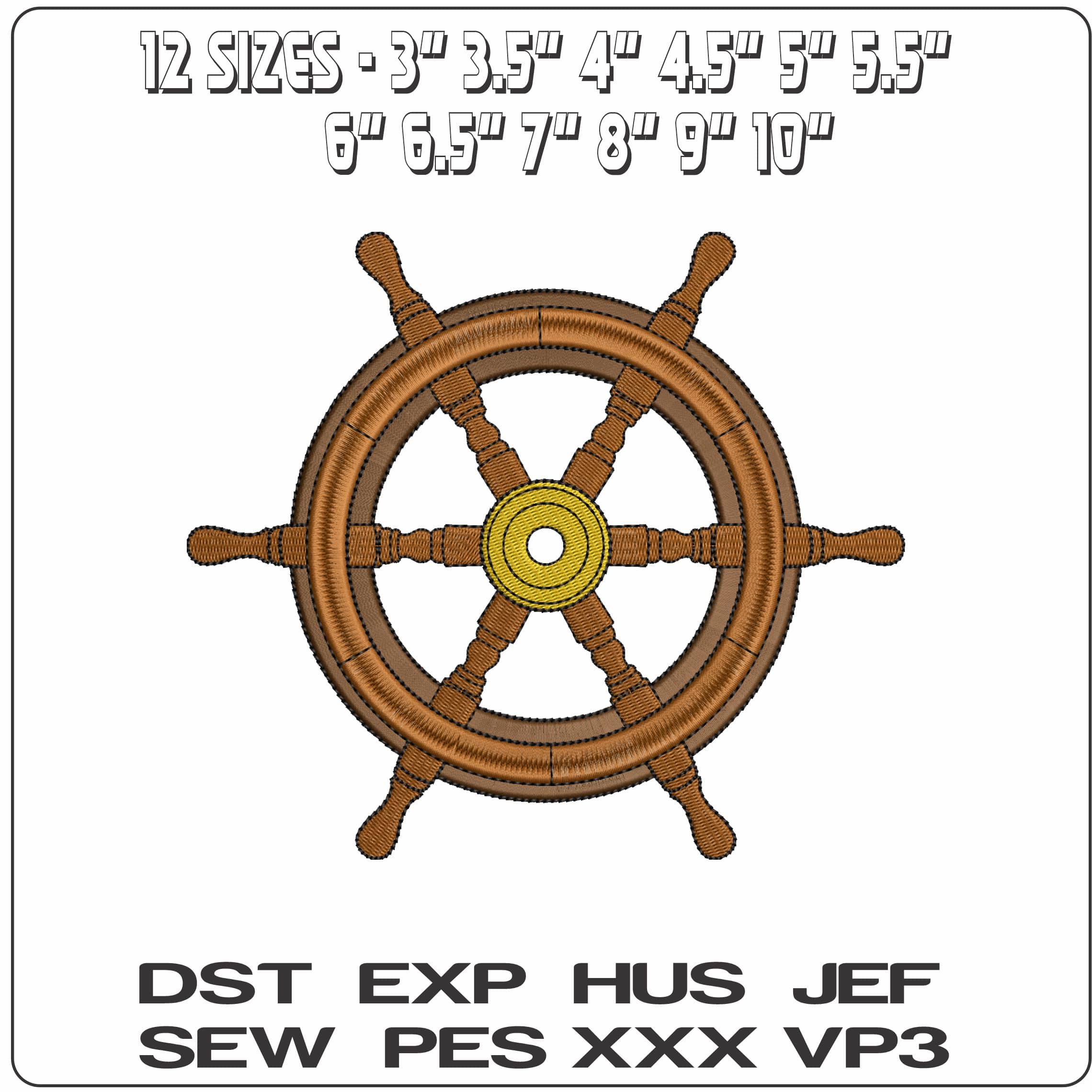 Ships Wooden Helm  - Elegant embroidery design file-instant download — view 2