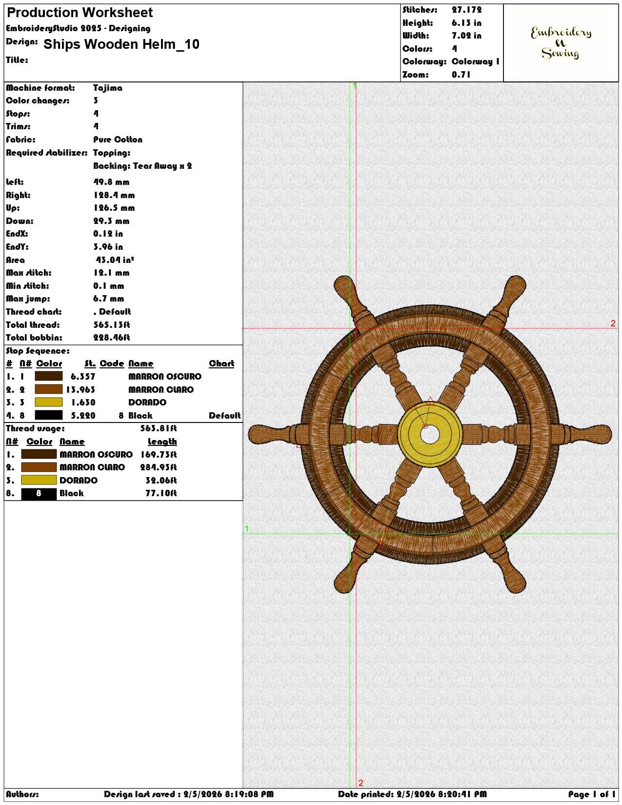 Ships Wooden Helm  - Elegant embroidery design file-instant download — view 3