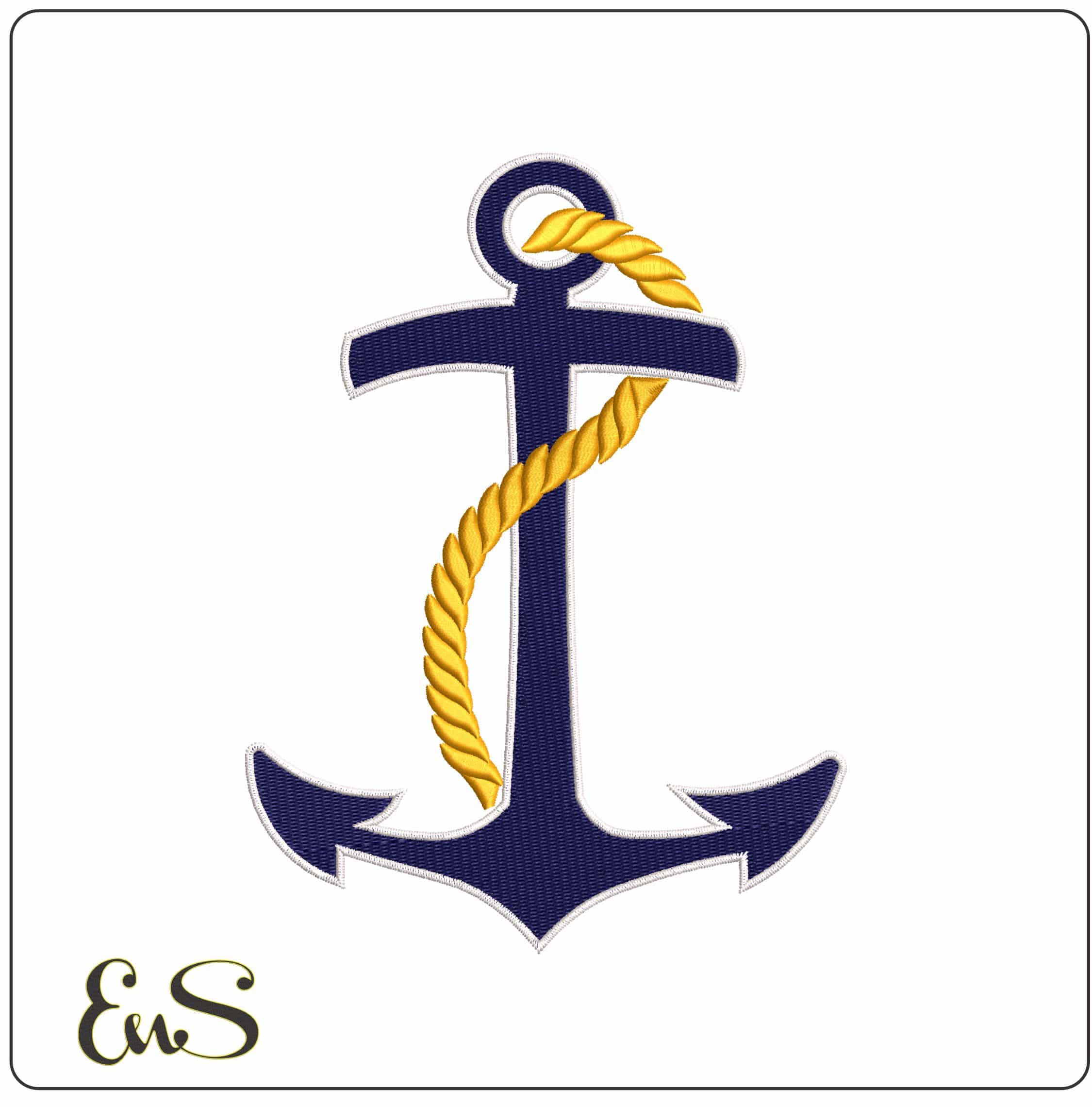 Silver Anchor with Rope  - Elegant embroidery design file-instant download