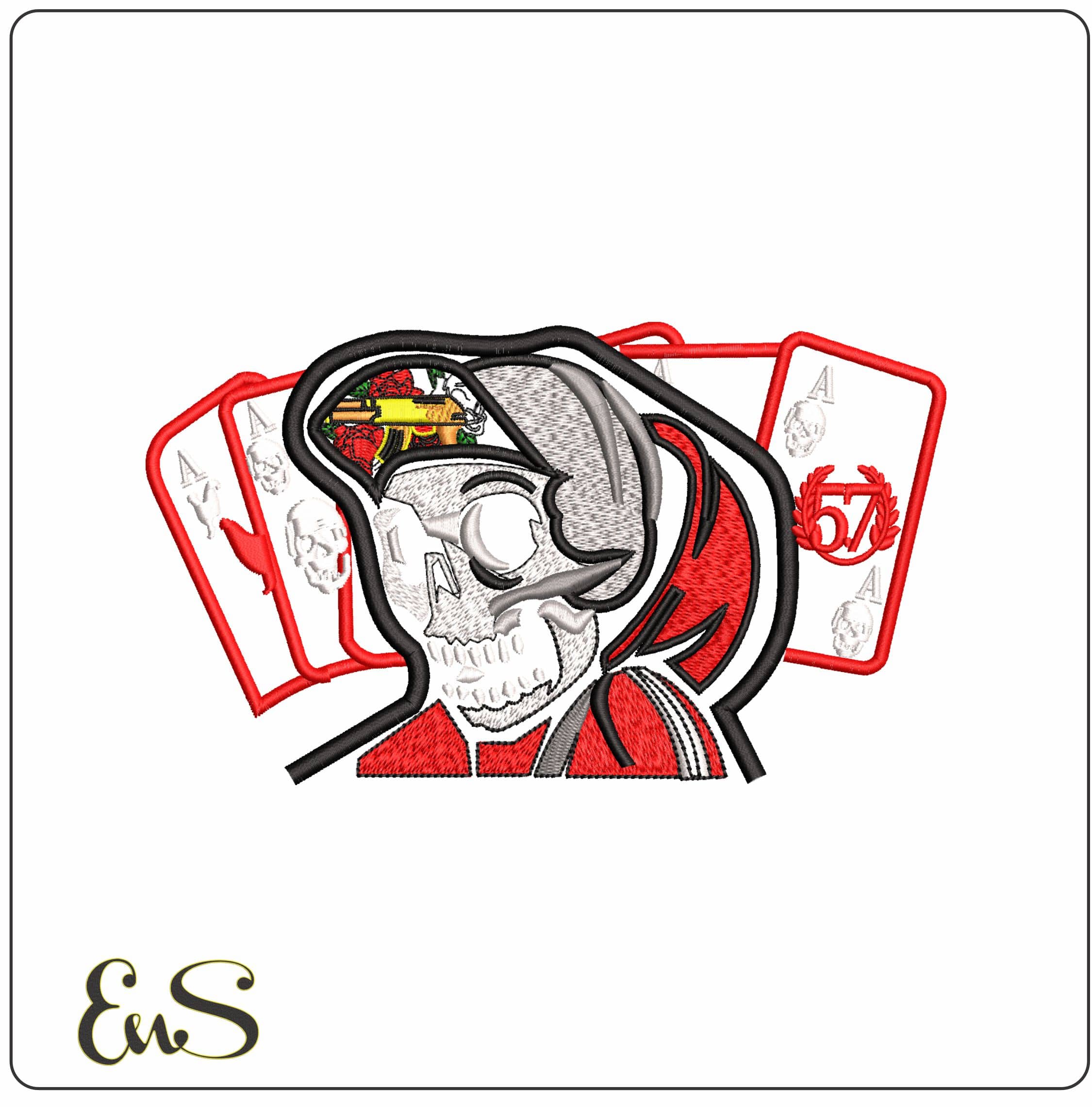 Skeleton Skull with Card  - Elegant embroidery design file-instant download