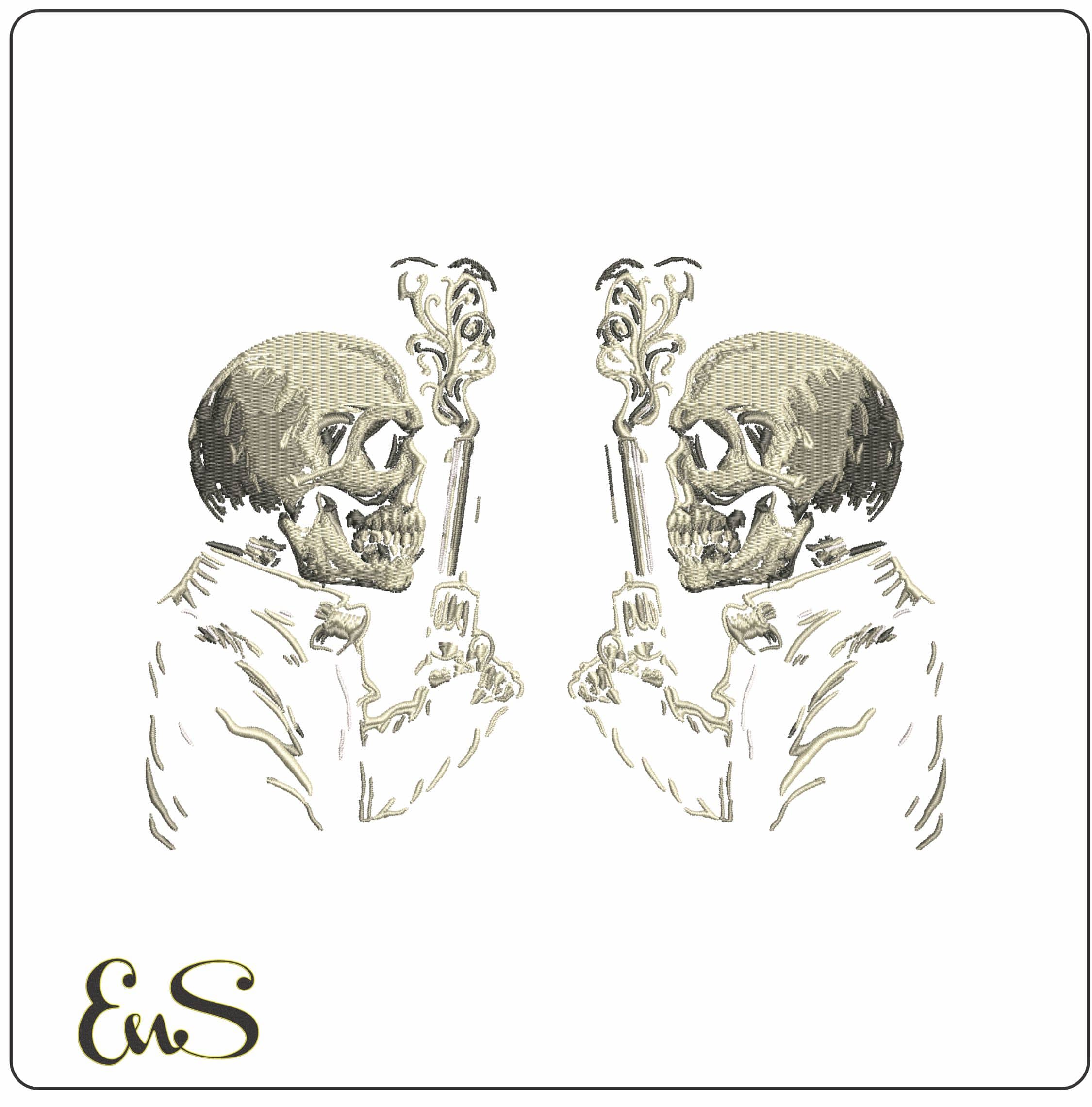 Skeleton with Pistols  - Elegant embroidery design file-instant download