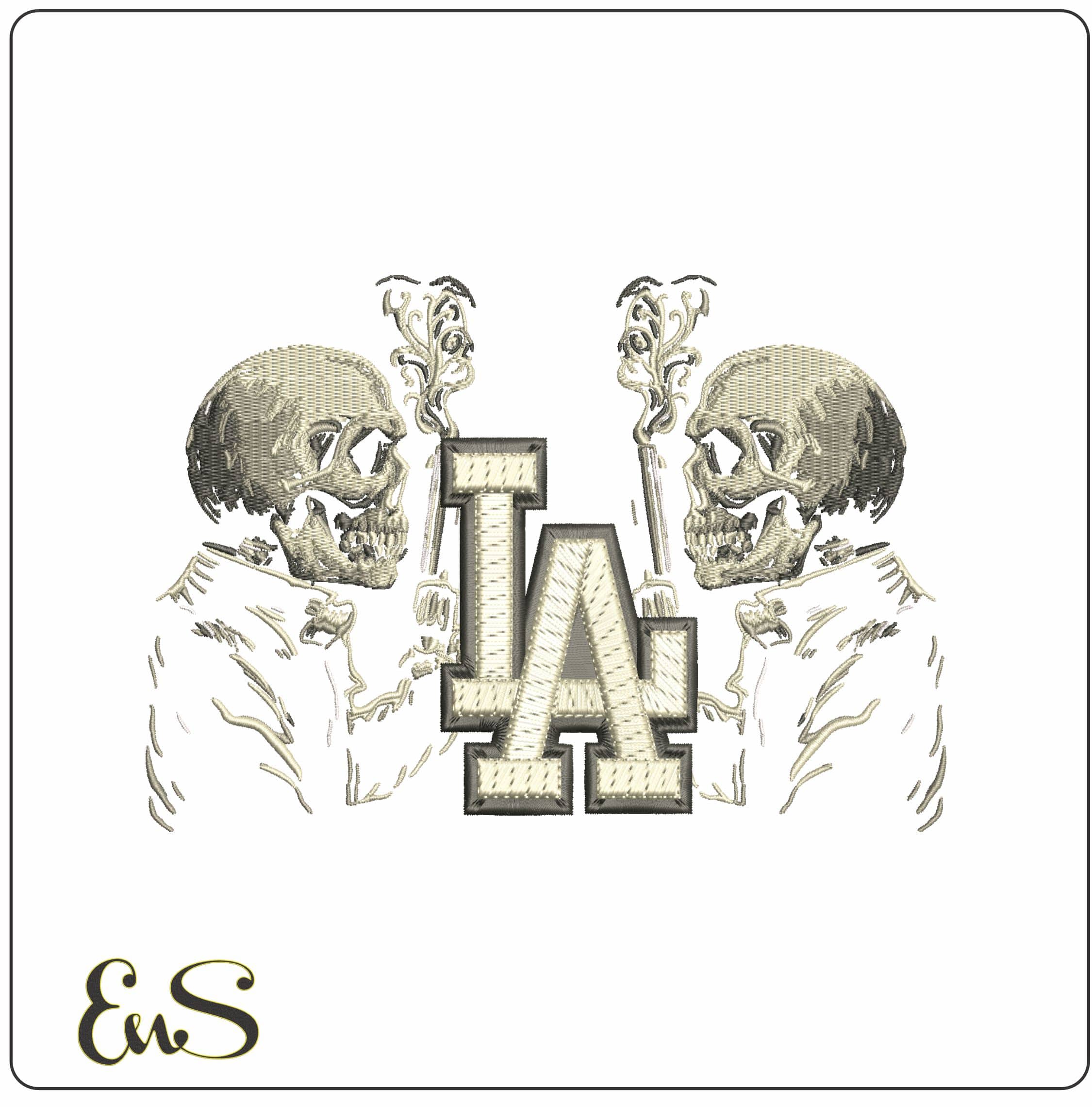 Skeleton with Pistols LA New York  - Elegant embroidery design file-instant download