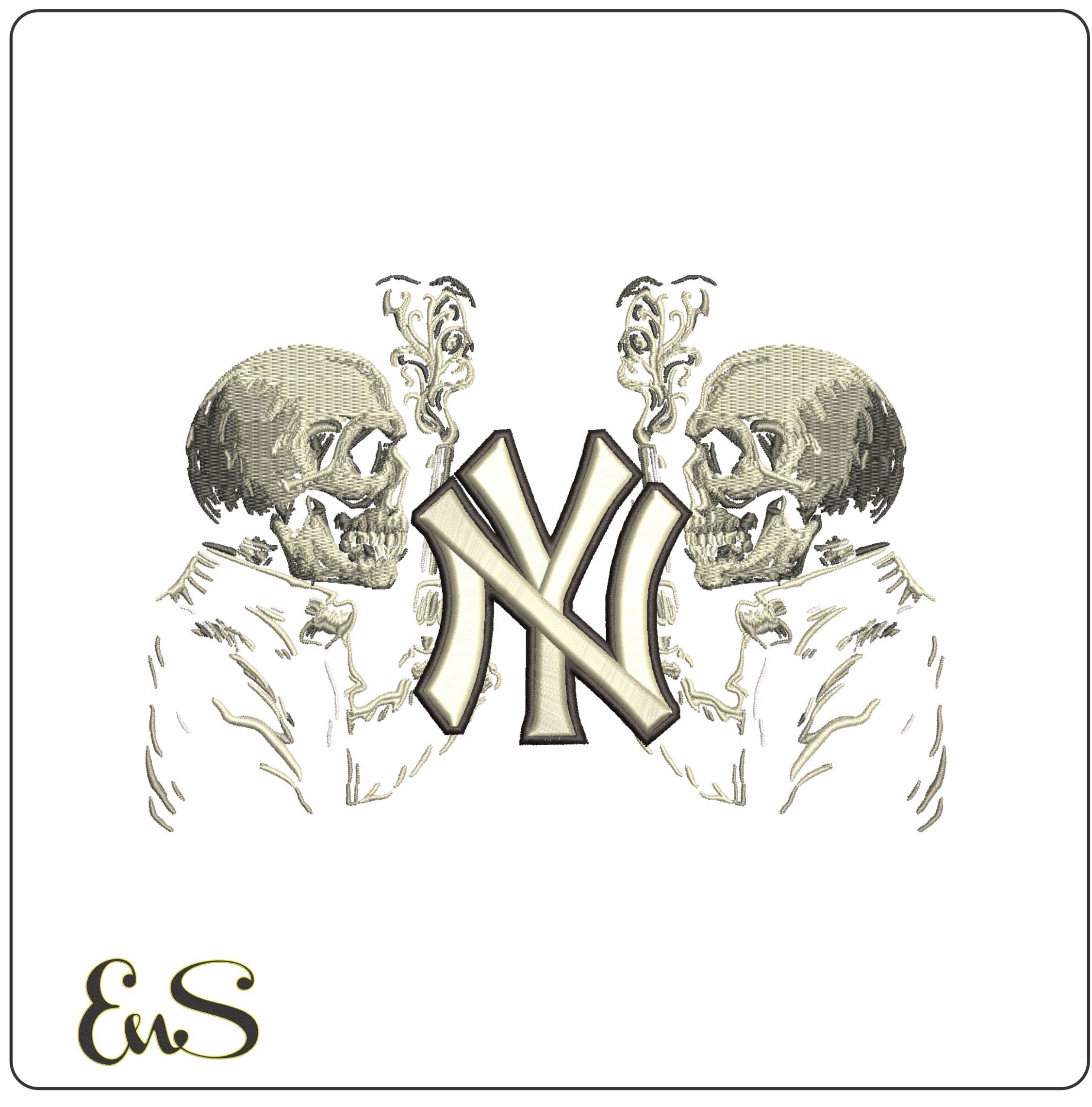 Skeleton with Pistols NY New York  - Elegant embroidery design file-instant download