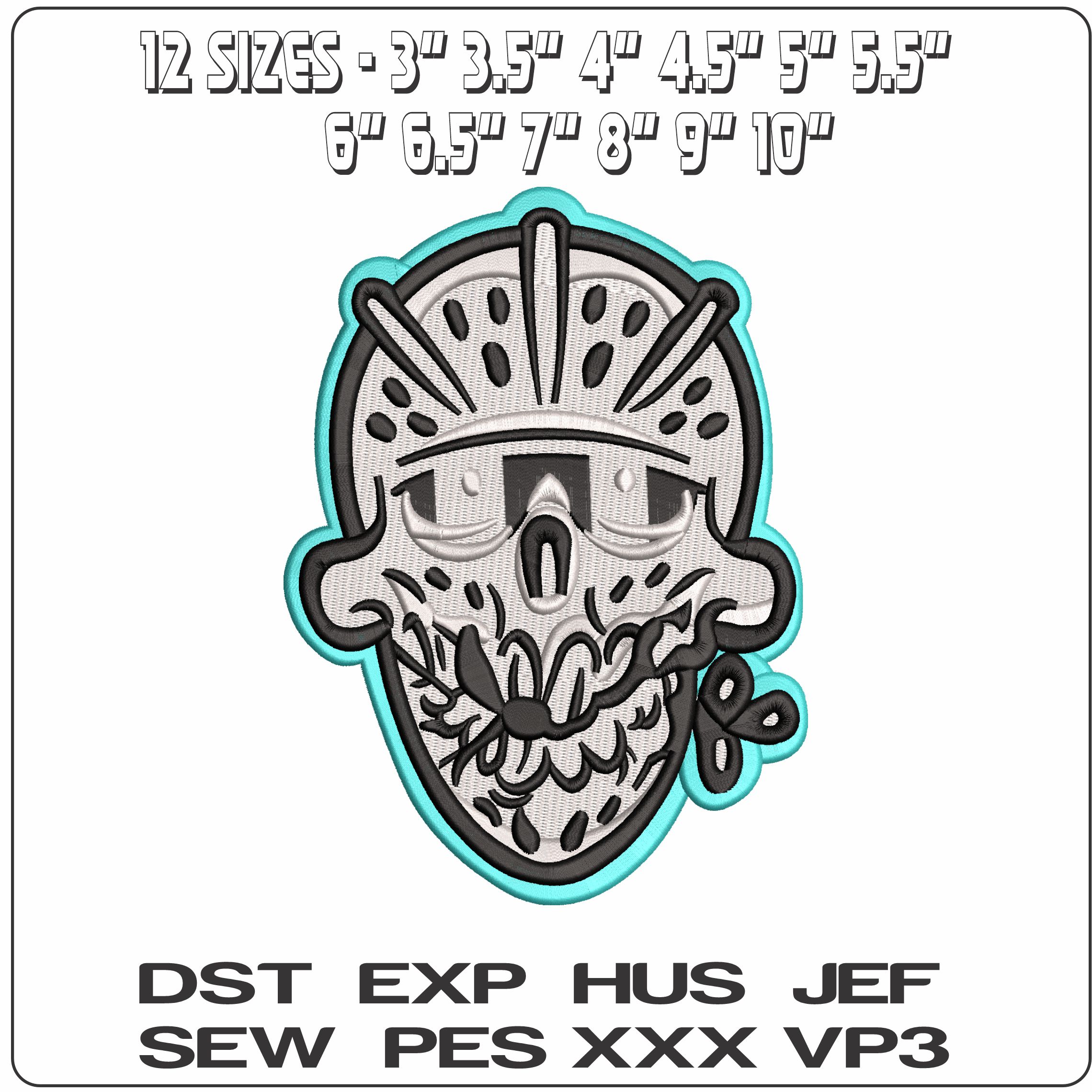 Skull with Hockey Mask  - Elegant embroidery design file-instant download — view 2