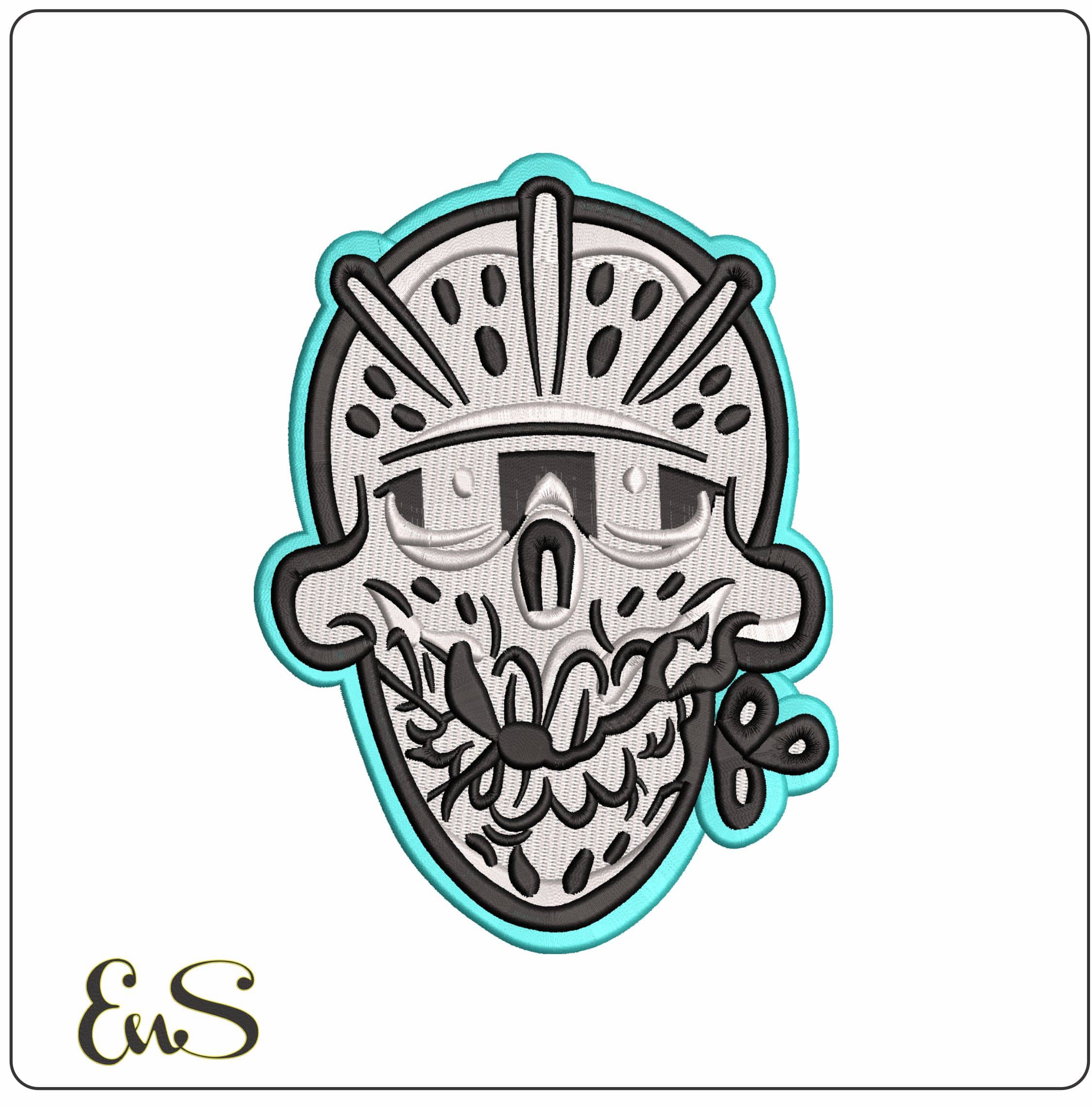 Skull with Hockey Mask  - Elegant embroidery design file-instant download