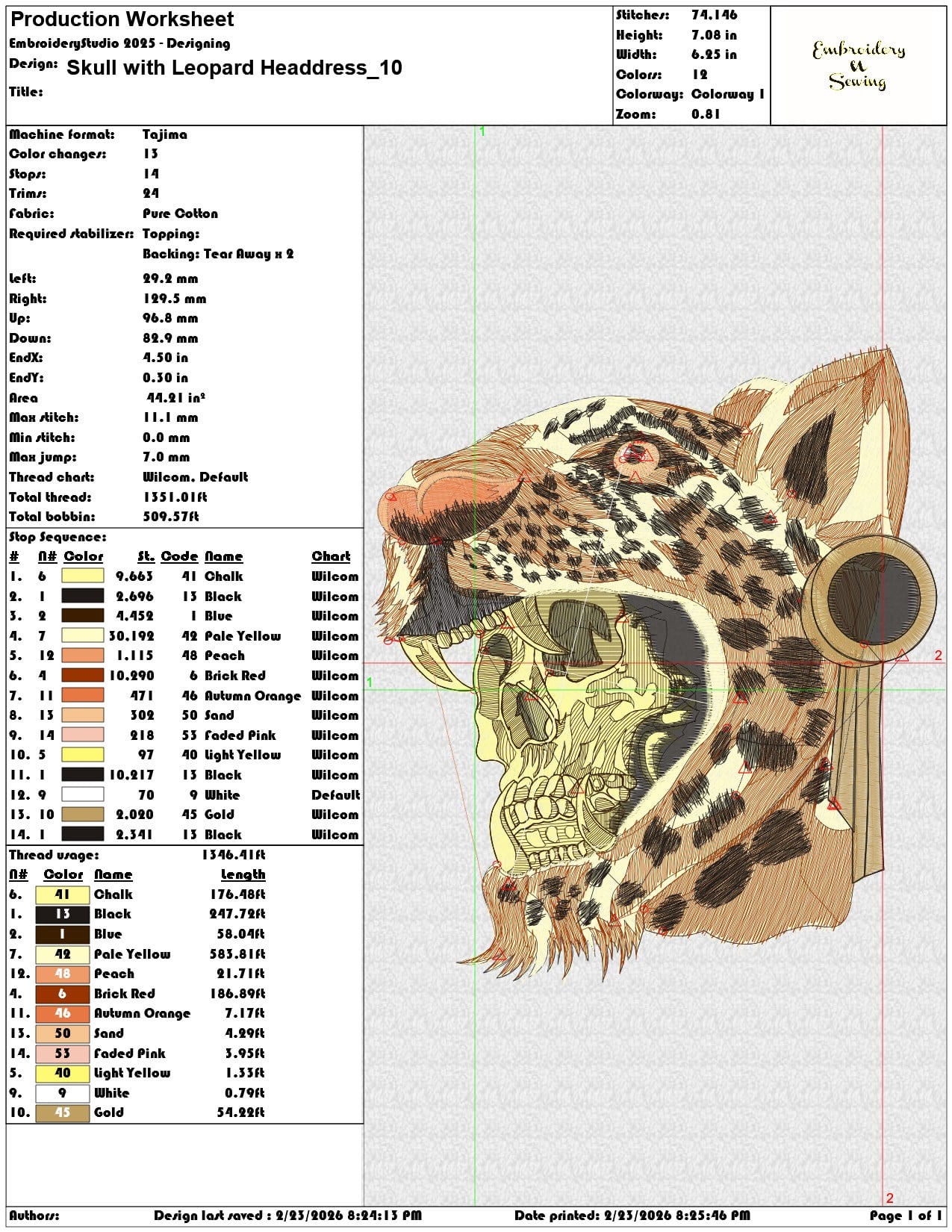 Skull with Leopard Headdress  - Elegant embroidery design file-instant download — view 3