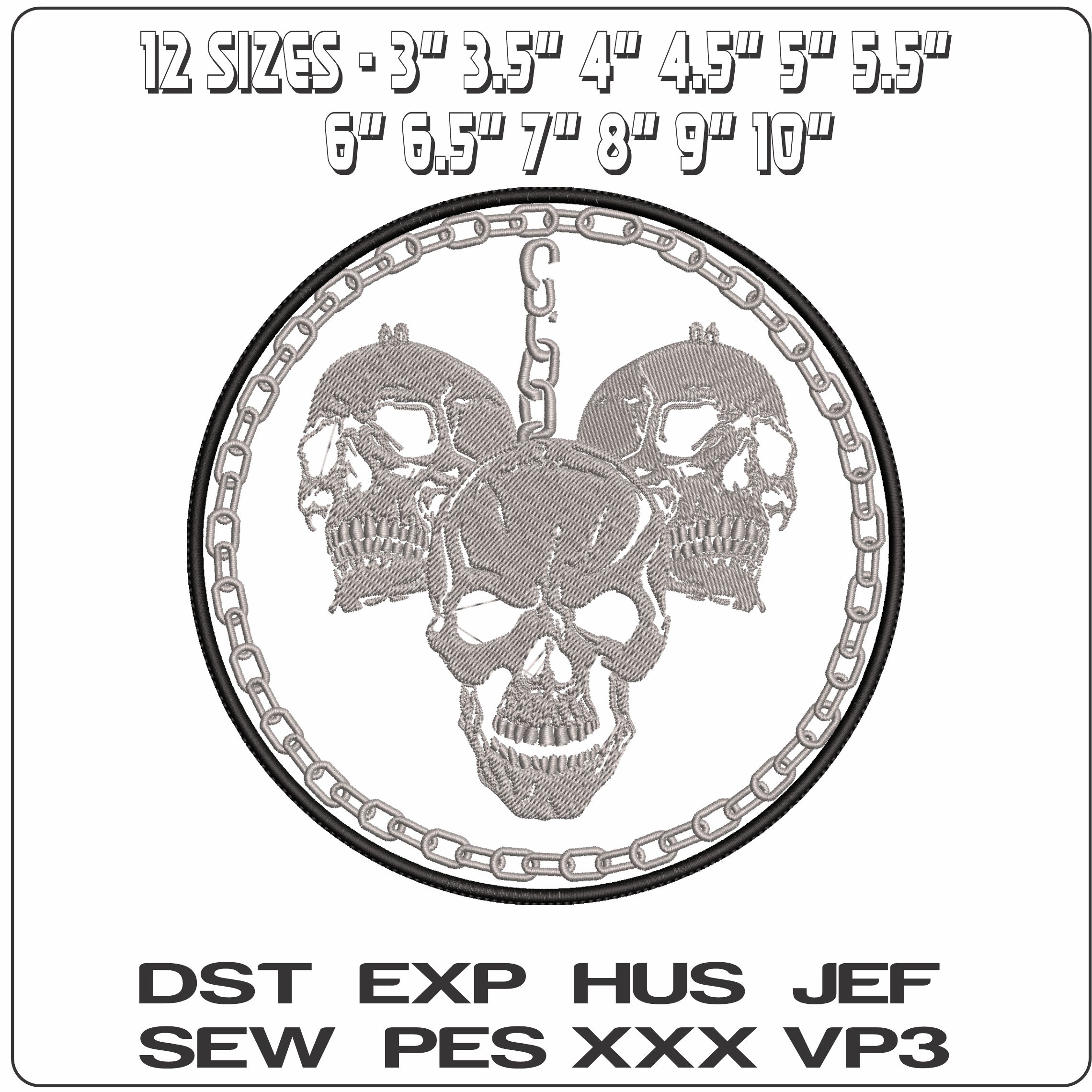 Skulls and Chains  - Elegant embroidery design file-instant download — view 2