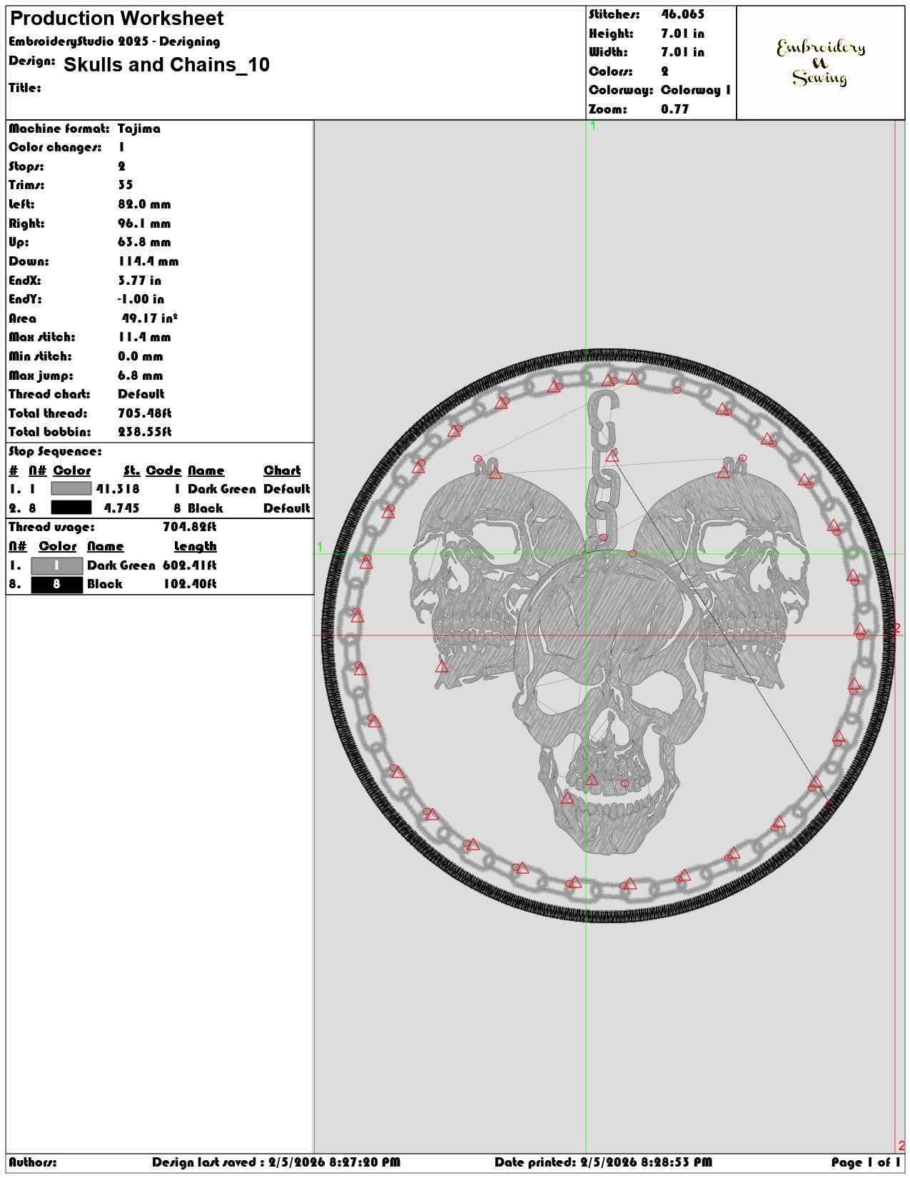Skulls and Chains  - Elegant embroidery design file-instant download — view 3