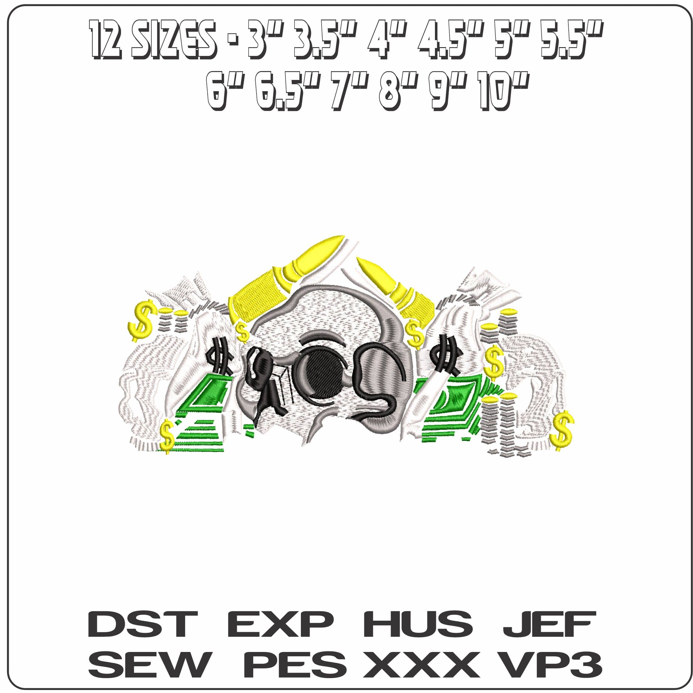 Skulls Bullets and Money  - Elegant embroidery design file-instant download — view 2