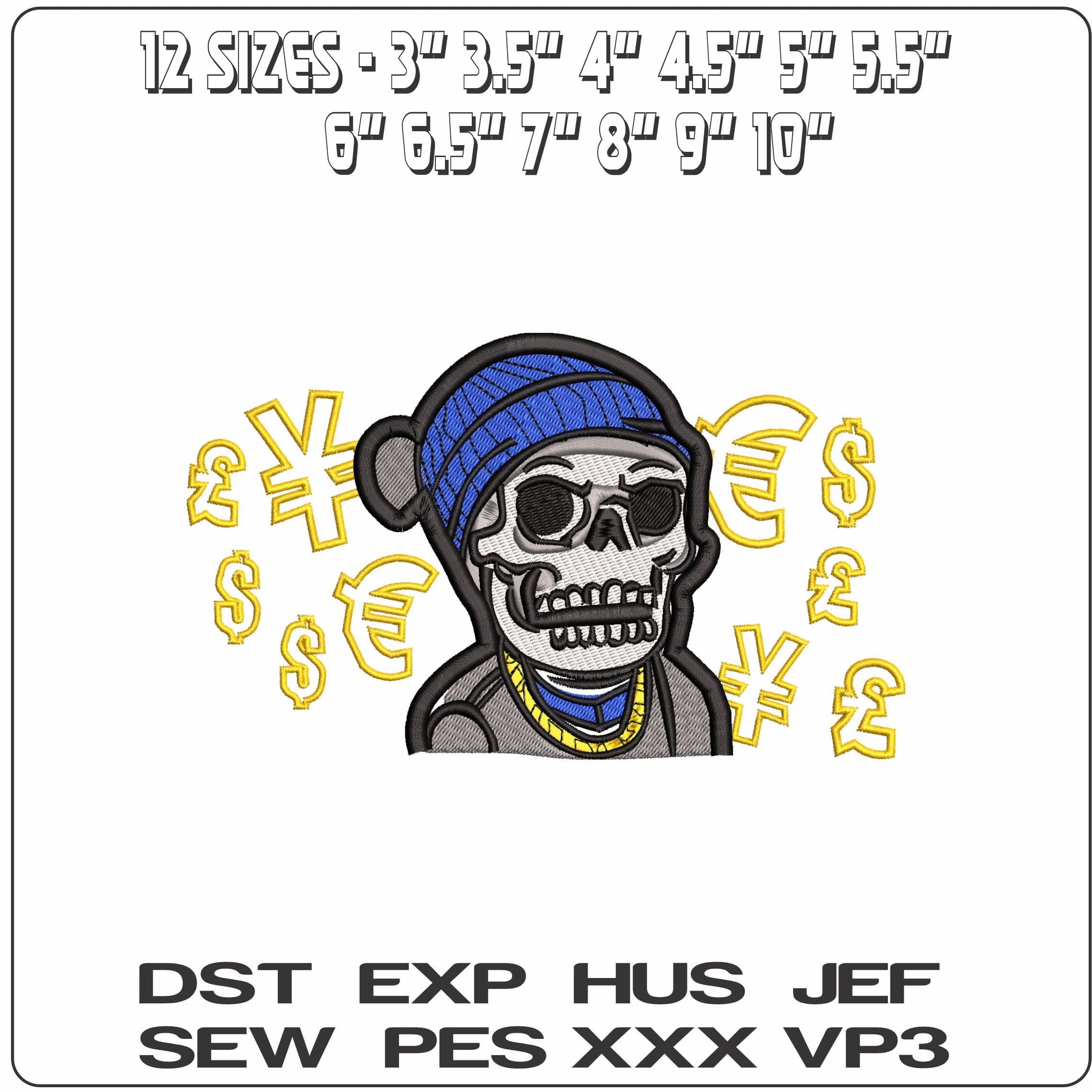 Skulls In Beannie Money Signs  - Elegant embroidery design file-instant download — view 2