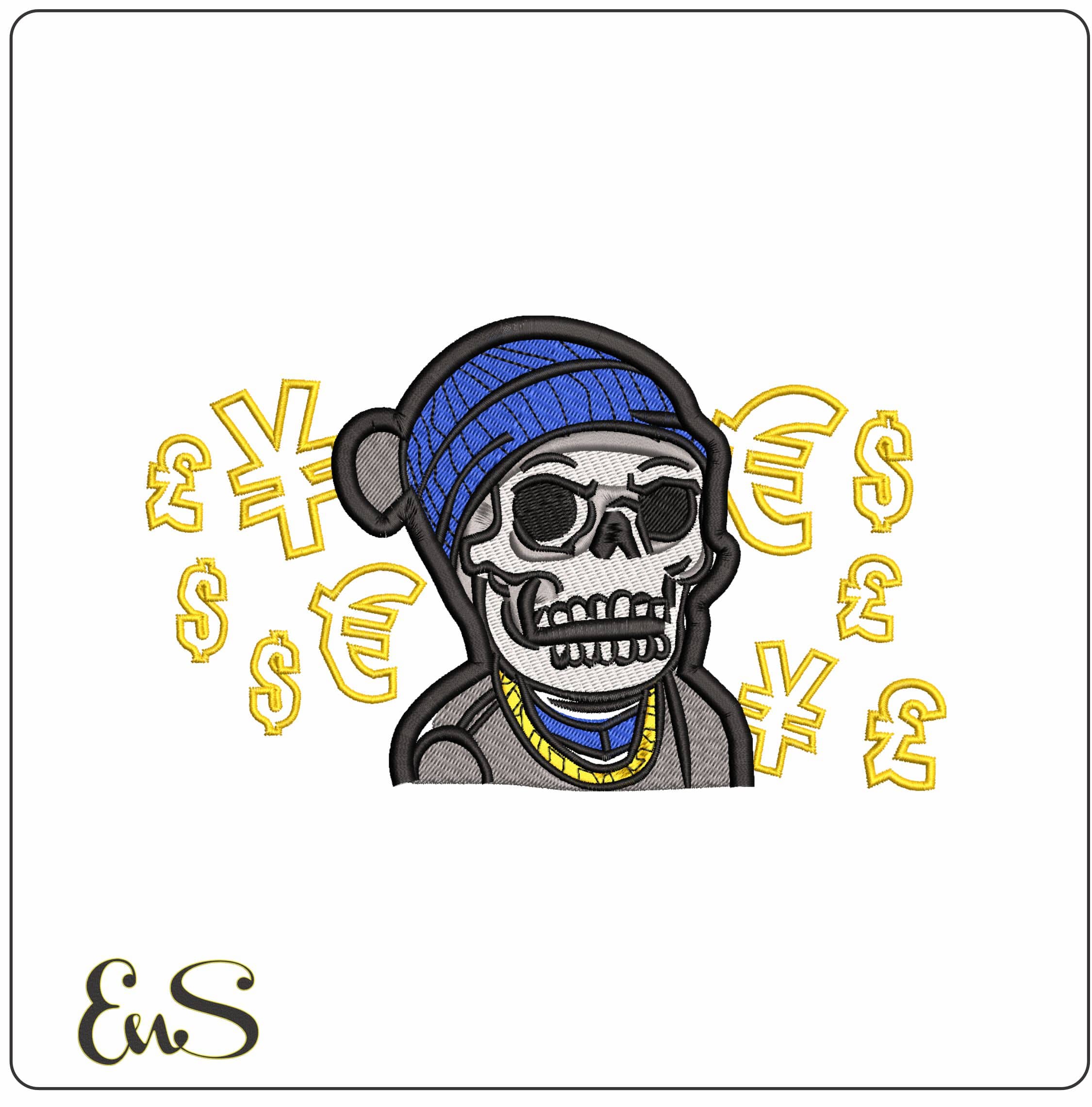 Skulls In Beannie Money Signs  - Elegant embroidery design file-instant download